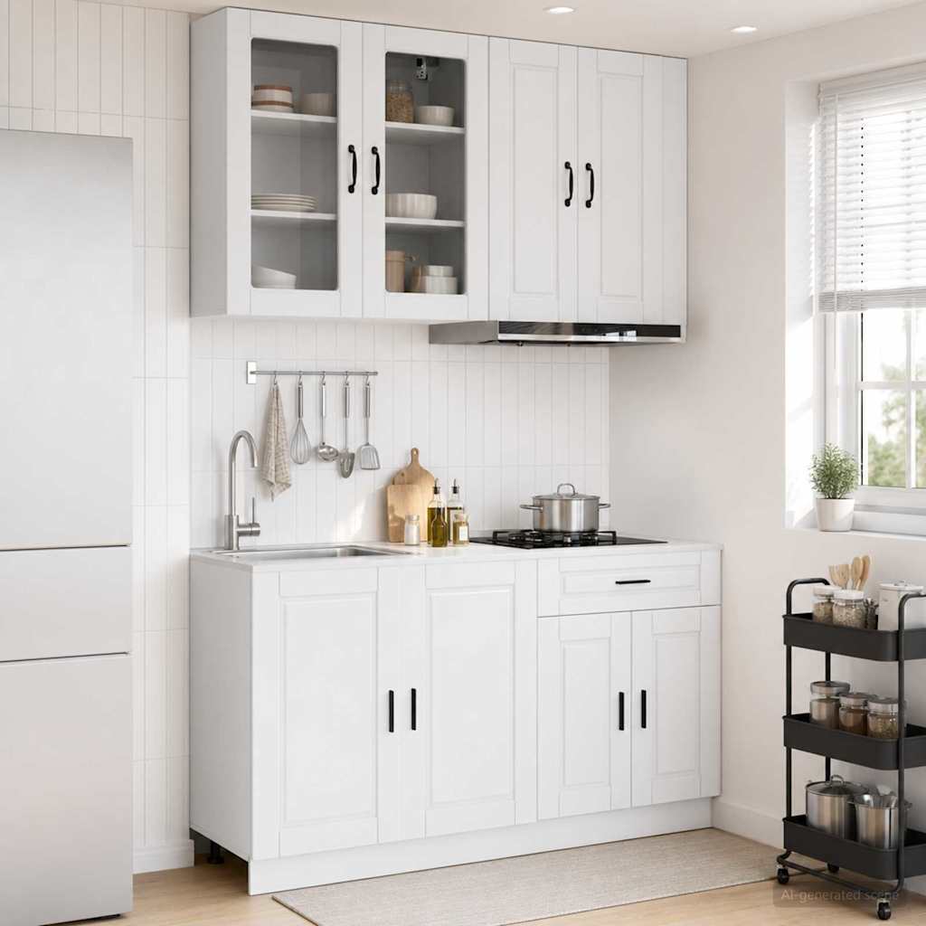 Unité de cuisine PORTO 4 pc Blanc brillant Bois d'ingénierie