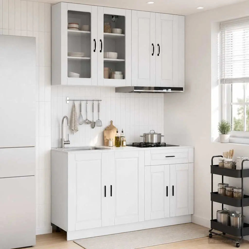 Unité de cuisine PORTO 4 pc Blanc brillant Bois d’ingénierie - XIOS