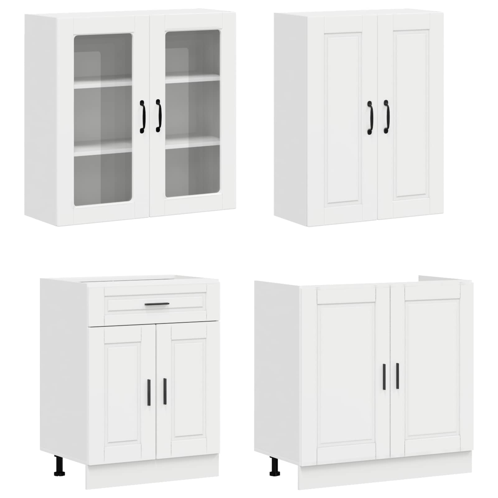 Unité de cuisine PORTO 4 pc Blanc brillant Bois d'ingénierie