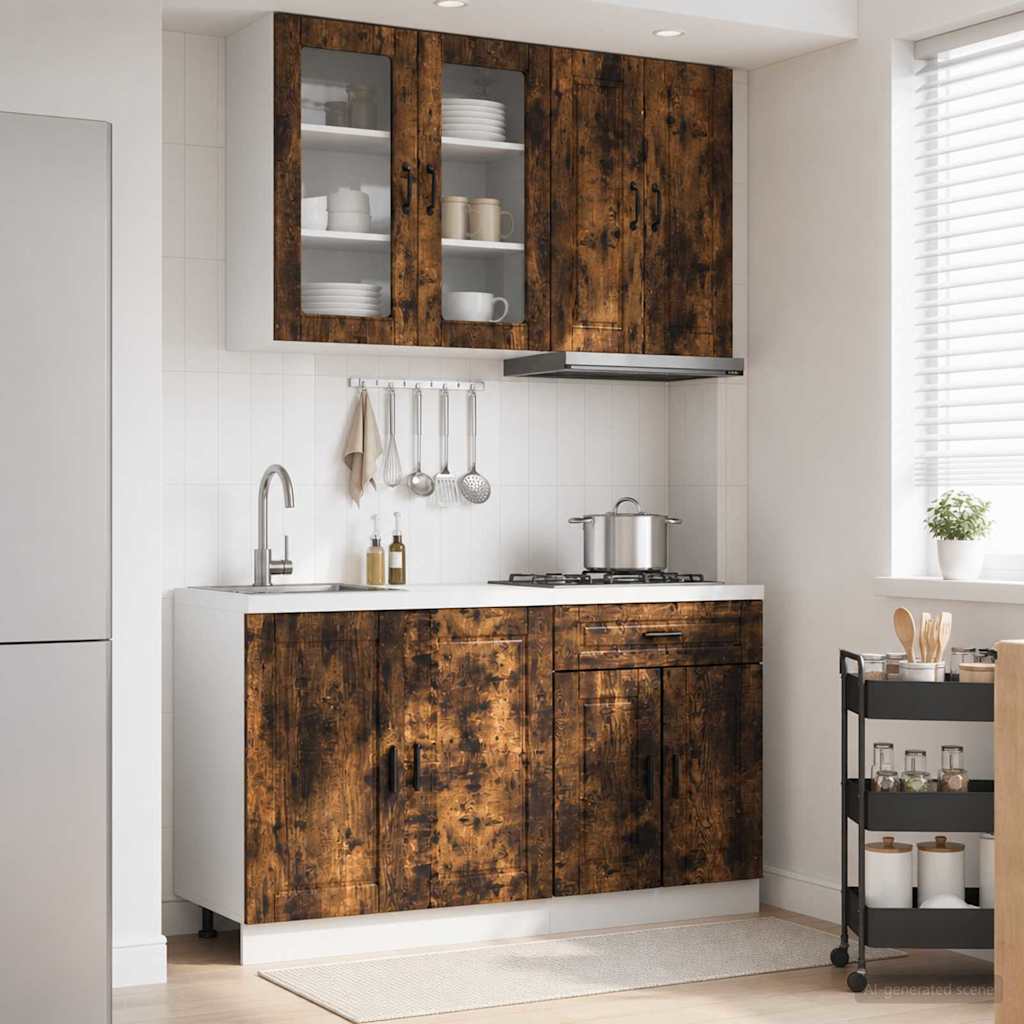 Unité de cuisine PORTO 4 pc Chêne fumé Bois d'ingénierie