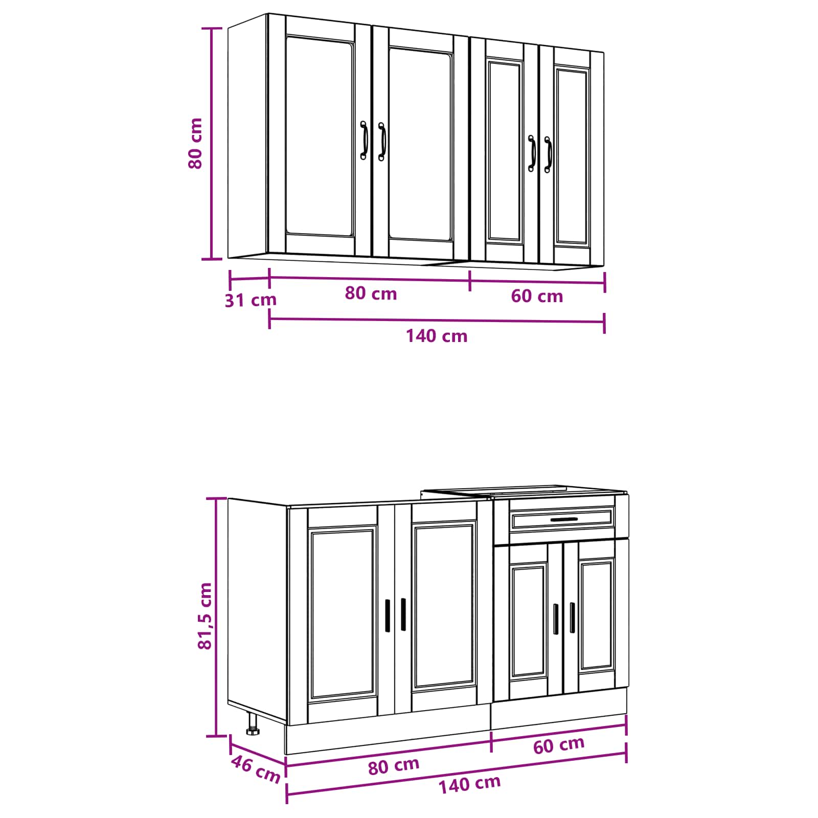 Unité de cuisine PORTO 4 pc Chêne fumé Bois d'ingénierie