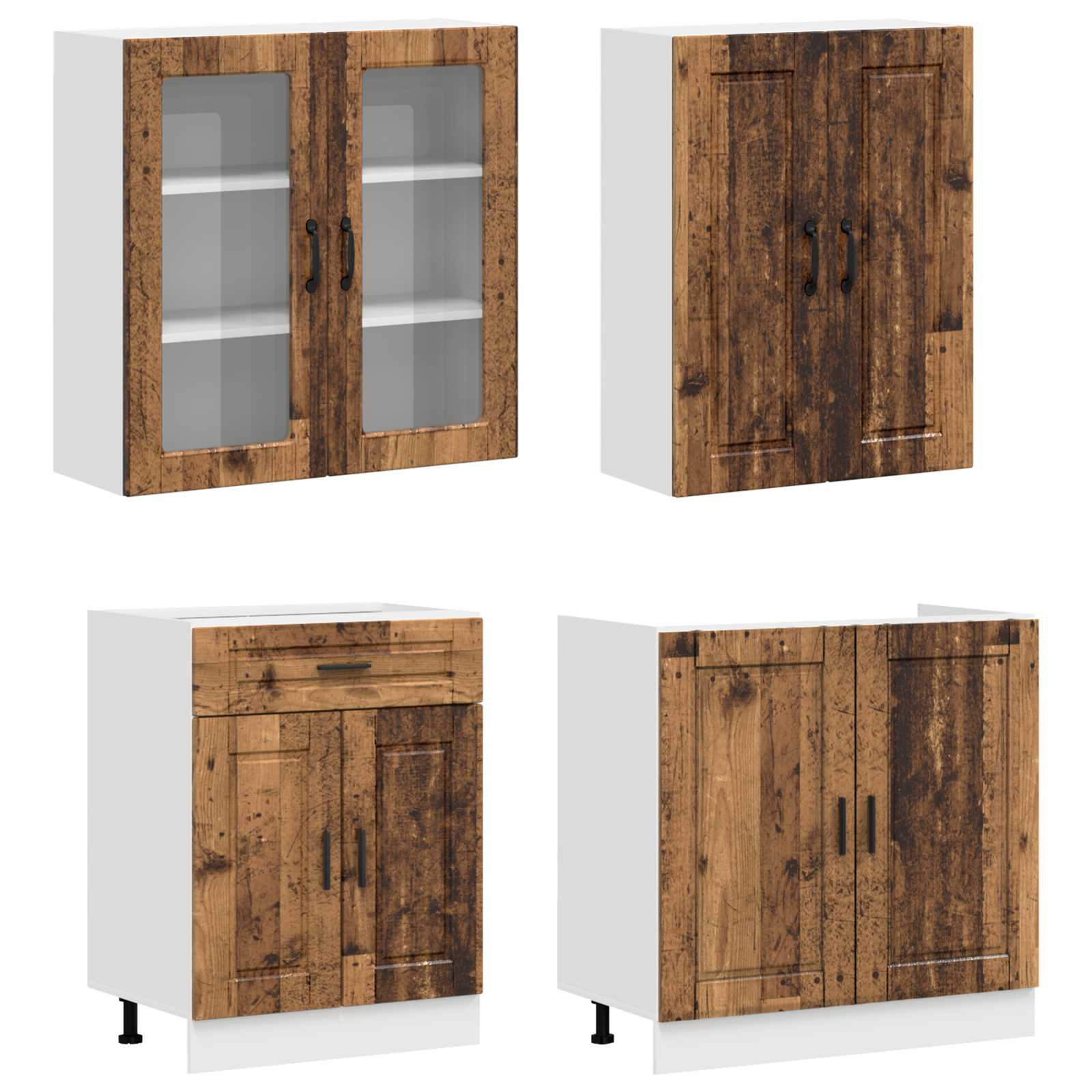 Unité de cuisine PORTO 4 pc Bois ancien Bois d'ingénierie