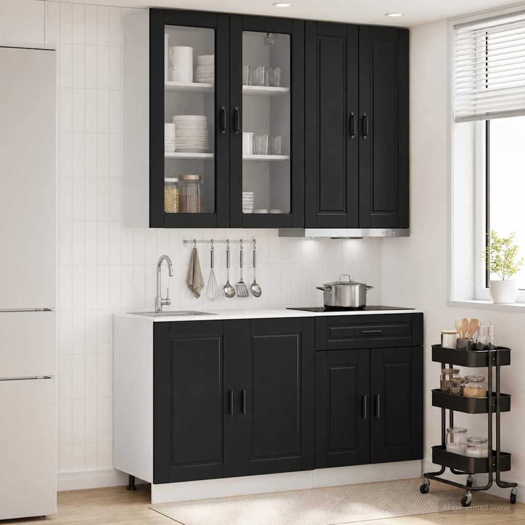 Unité de cuisine PORTO 4 pc Noir Bois d'ingénierie