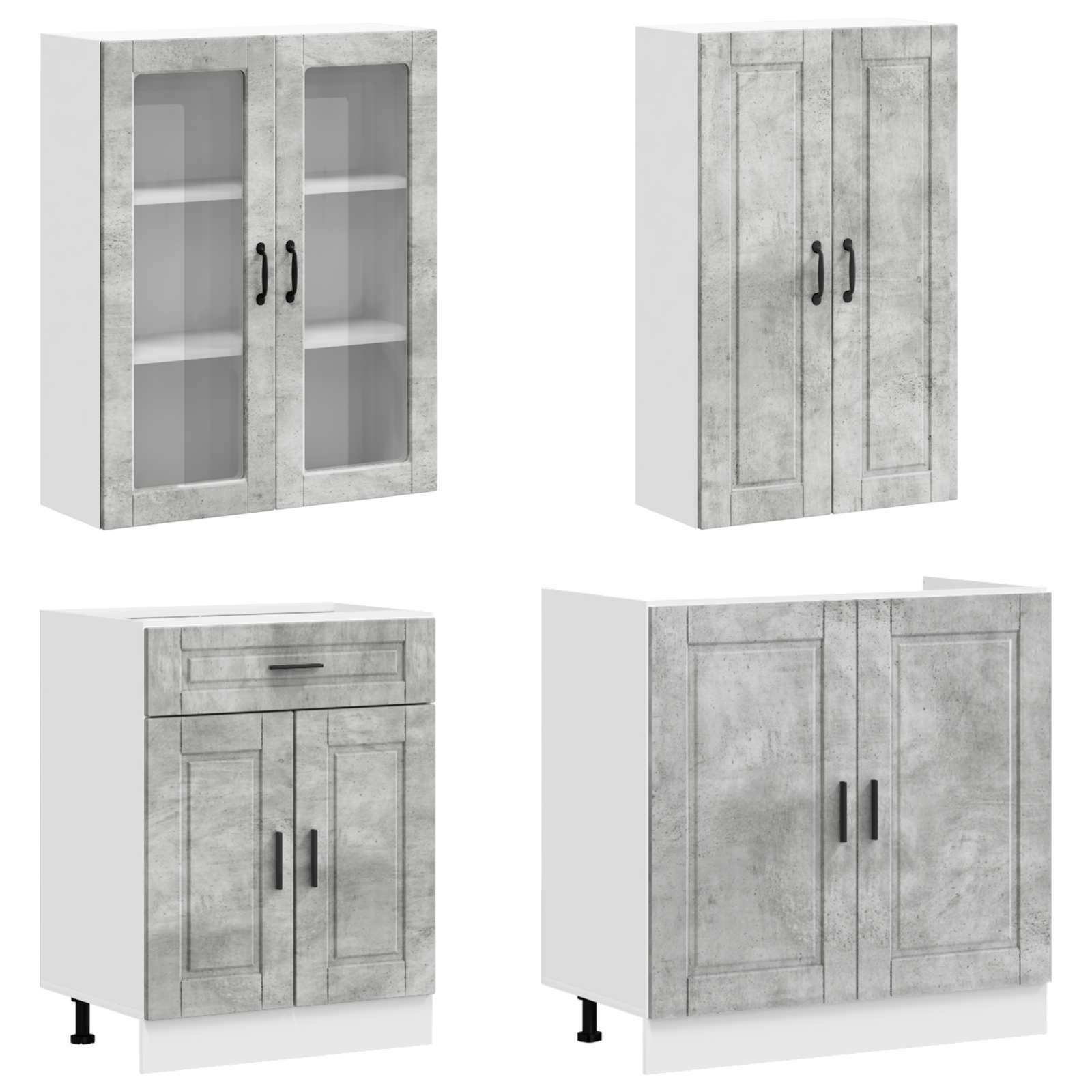 Unité de cuisine PORTO 4 pc Gris béton Bois d'ingénierie