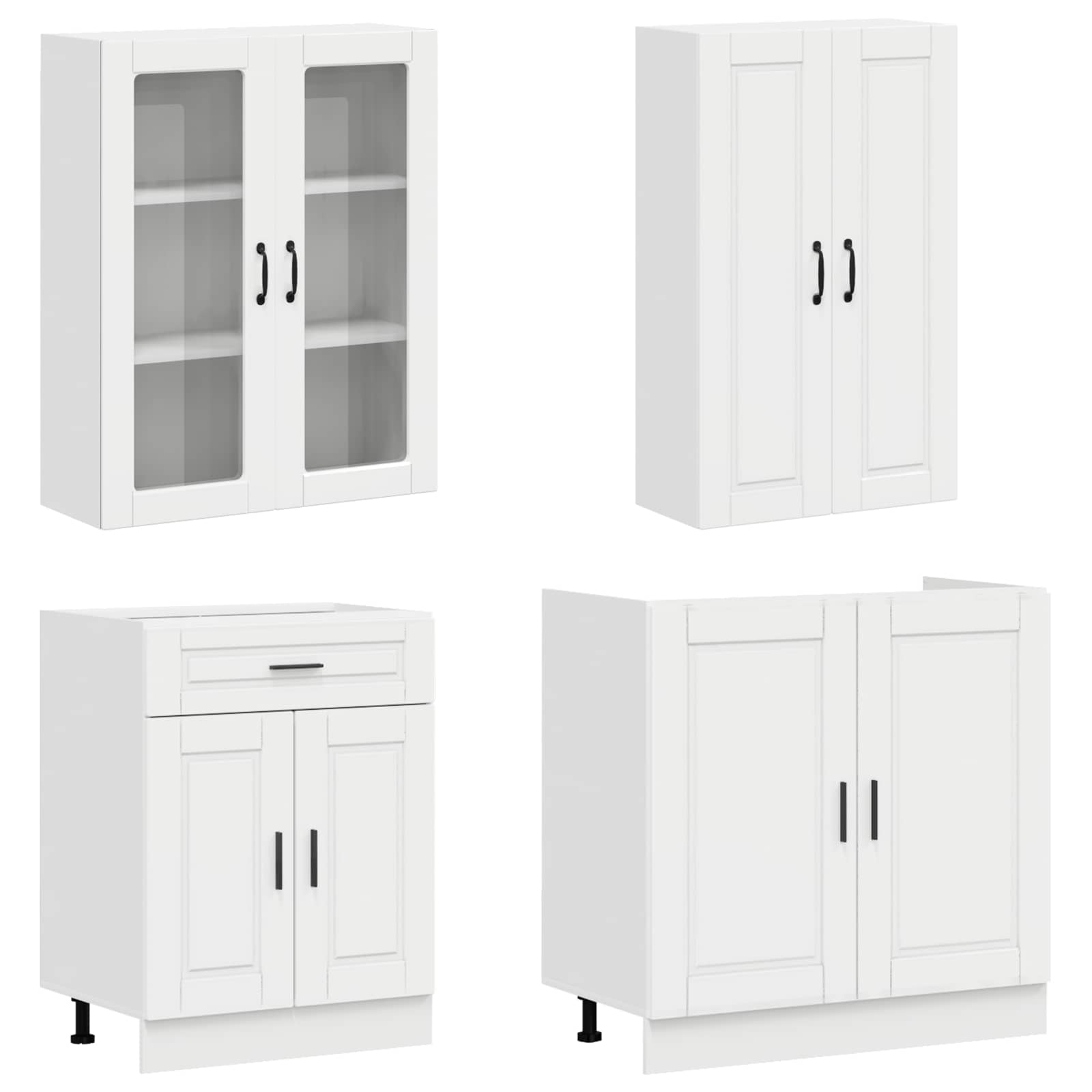 Unité de cuisine PORTO 4 pc Blanc brillant Bois d'ingénierie