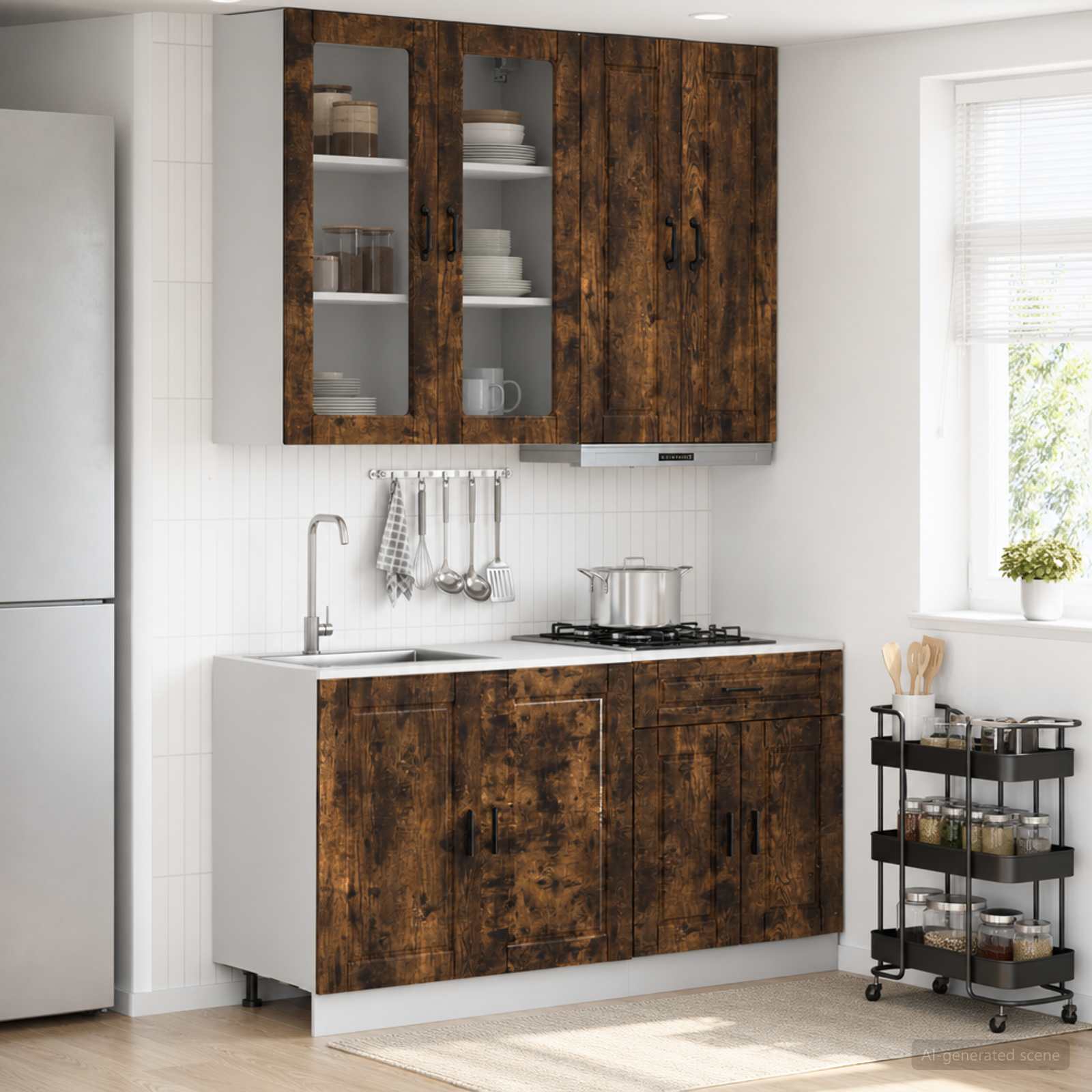 Unité de cuisine PORTO 4 pc Chêne fumé Bois d'ingénierie