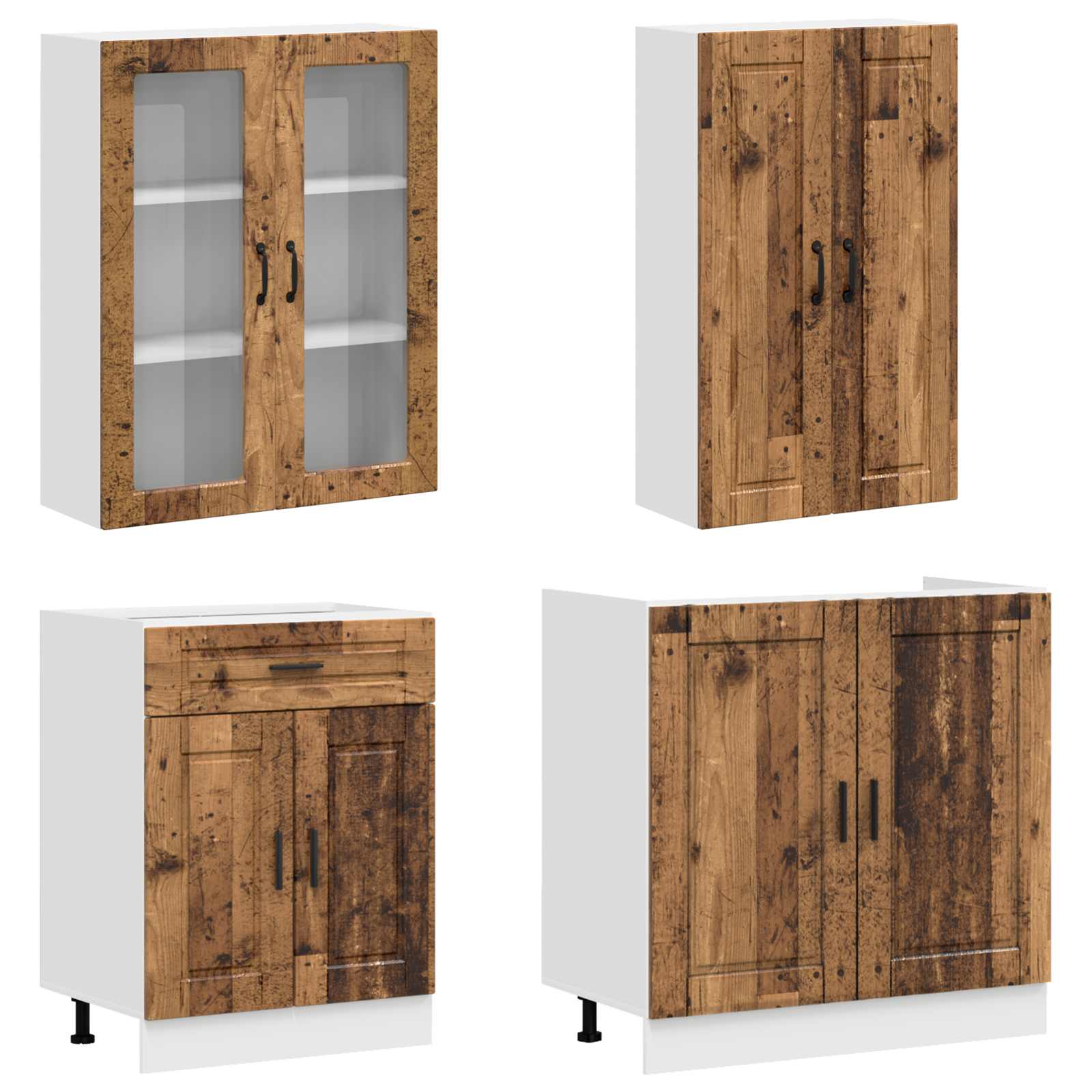 Unité de cuisine PORTO 4 pc Bois ancien Bois d'ingénierie