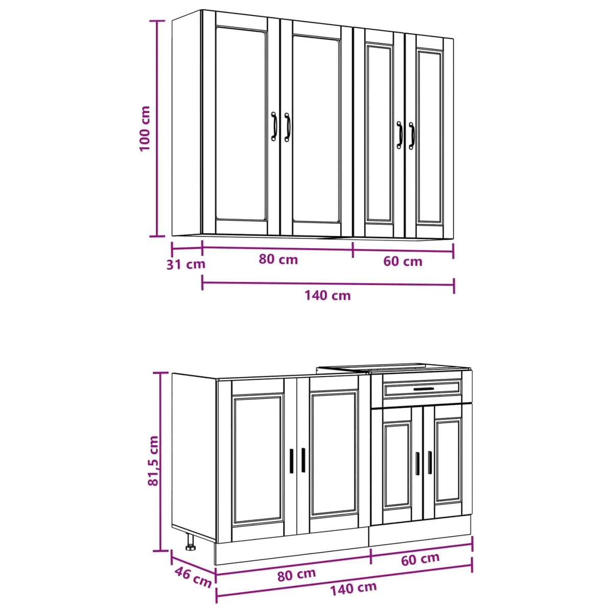 Unité de cuisine PORTO 4 pc Chêne artisanal Bois d’ingénierie - XIOS