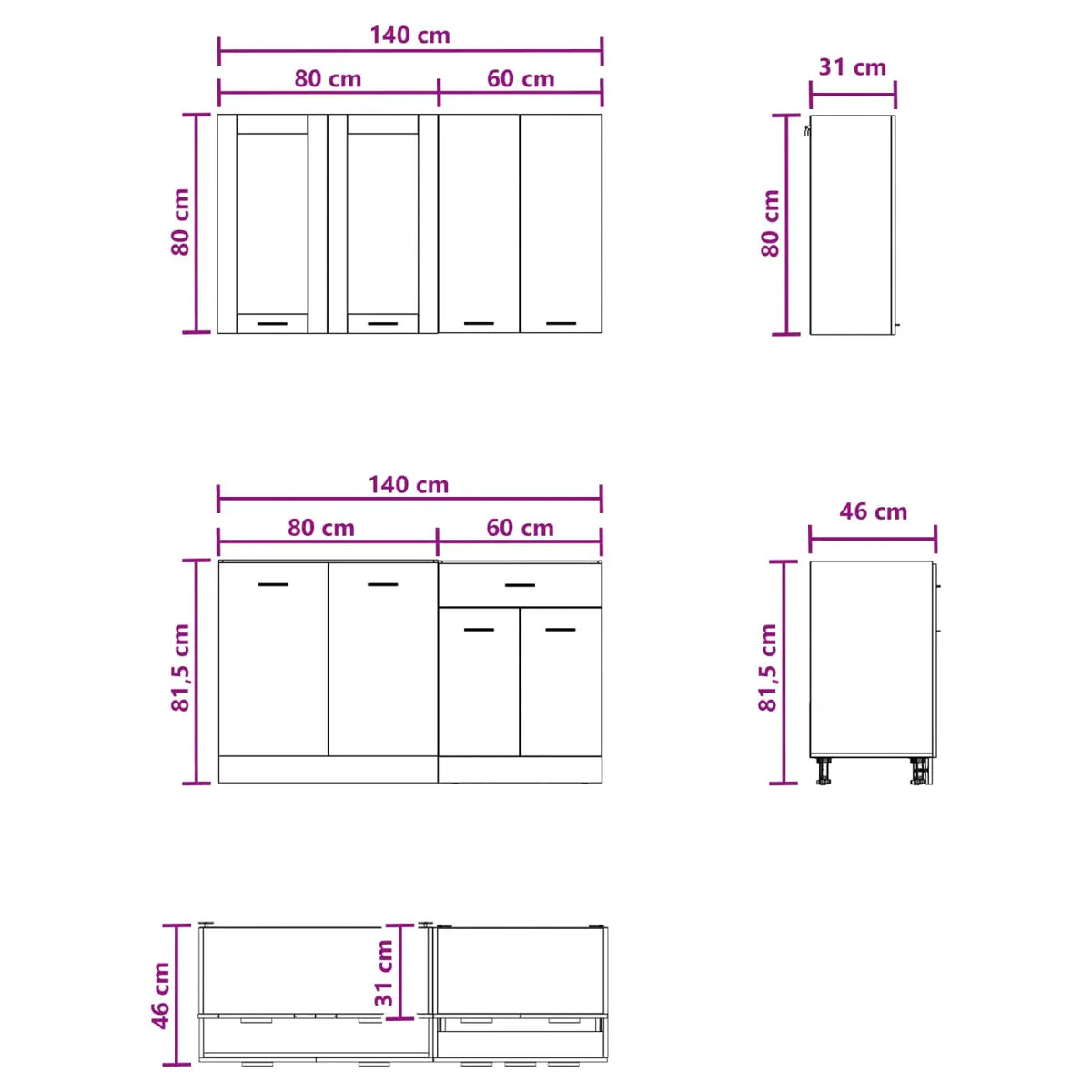 Unité de cuisine LYON 4 pc Blanc Bois d’ingénierie - XIOS