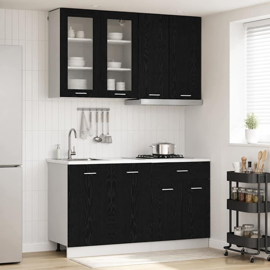Unité de cuisine LYON 4 pc Chêne noir Bois d'ingénierie
