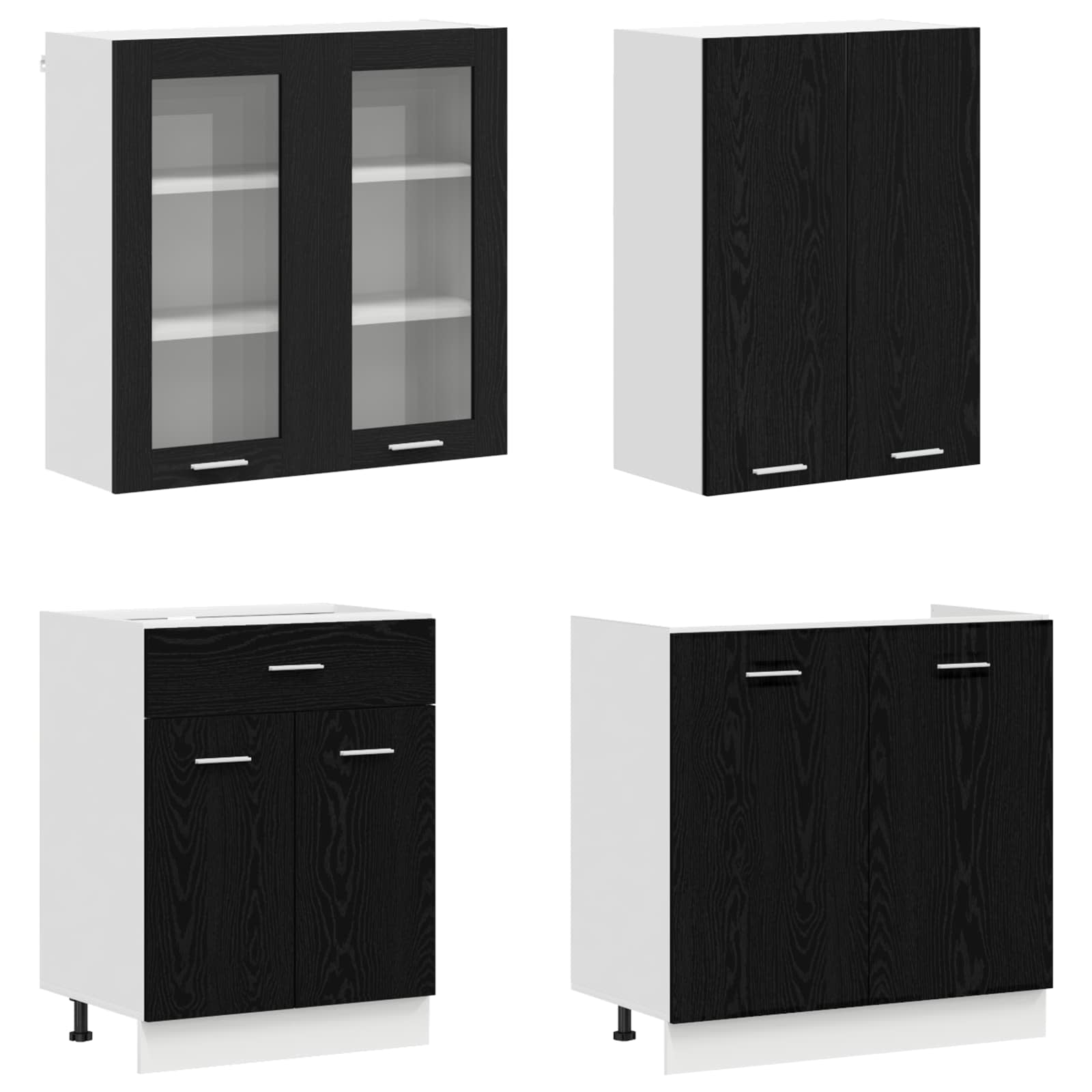 Unité de cuisine LYON 4 pc Chêne noir Bois d'ingénierie