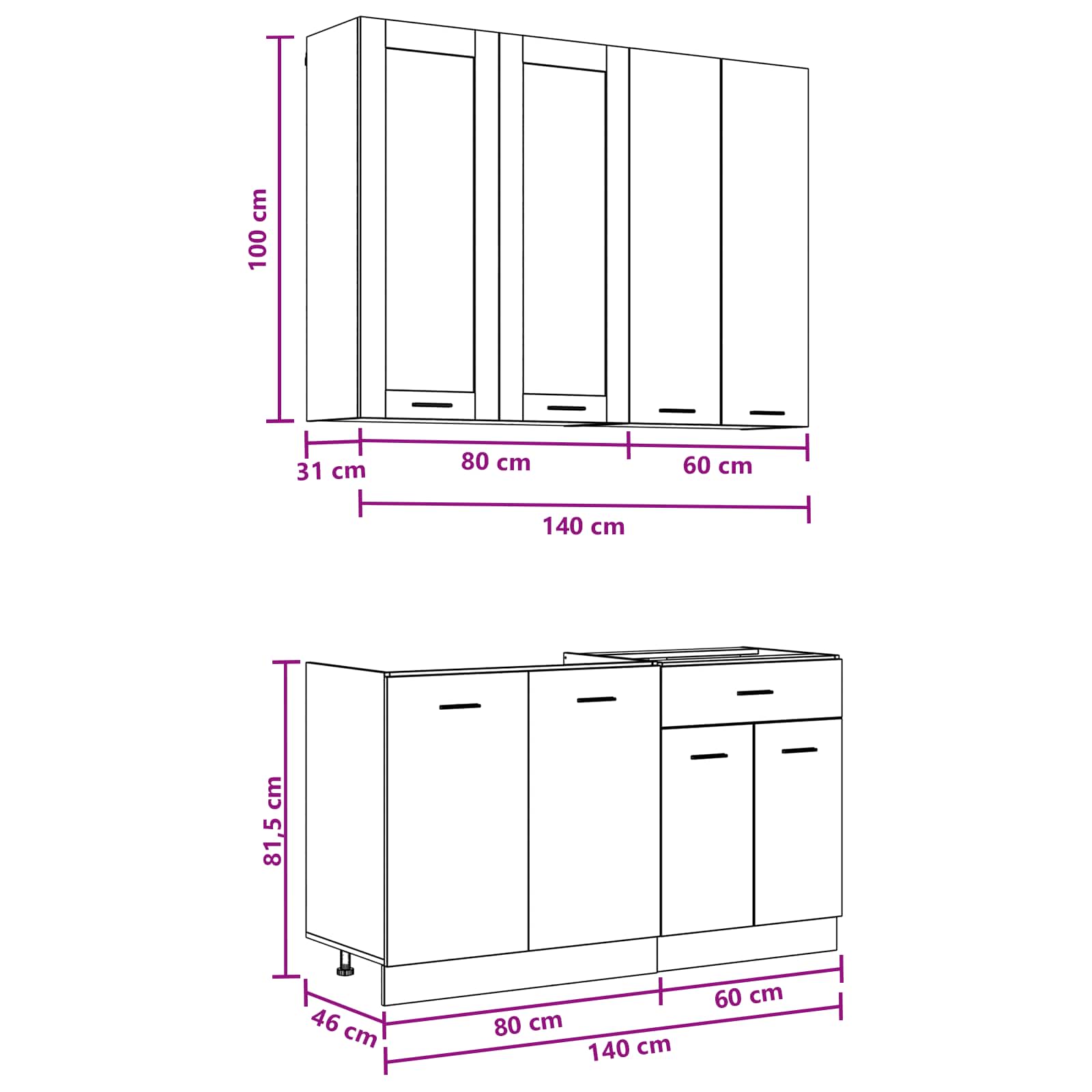 Unité de cuisine LYON 4 pc Gris béton Bois d'ingénierie - XIOS