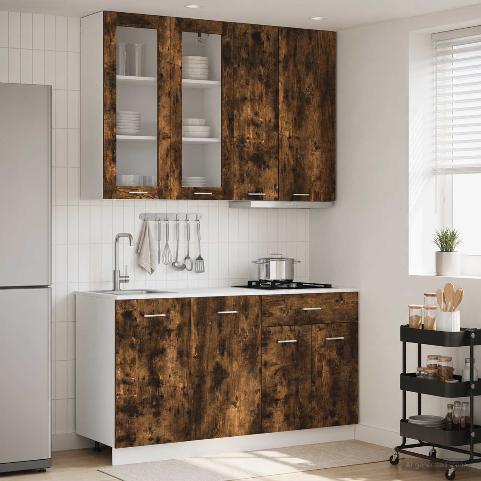 Unité de cuisine LYON 4 pc Chêne fumé Bois d'ingénierie
