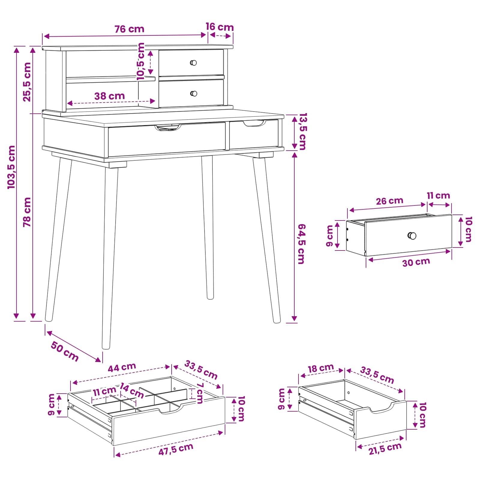 Ensemble de Coiffeuse FAUSKE 2 pc Blanc 76 x 50 x 103,5 cm - XIOS