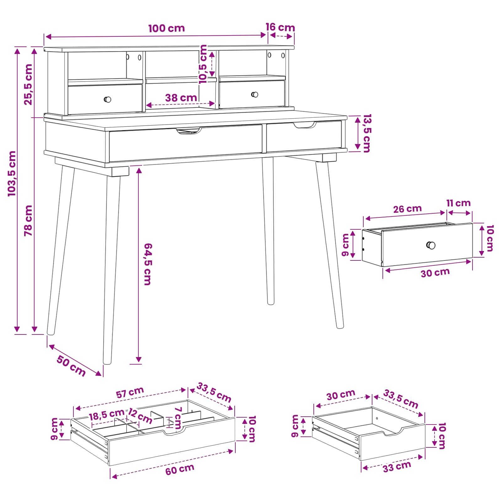Ensemble de Coiffeuse FAUSKE 2 pcs Blanc 100 x 50 x 103,5 cm