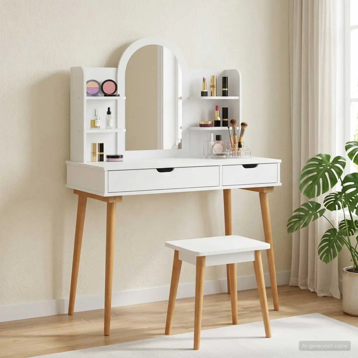 Ensemble de Coiffeuse FAUSKE 4 pc Blanc 100 x 50 x 143 cm - XIOS