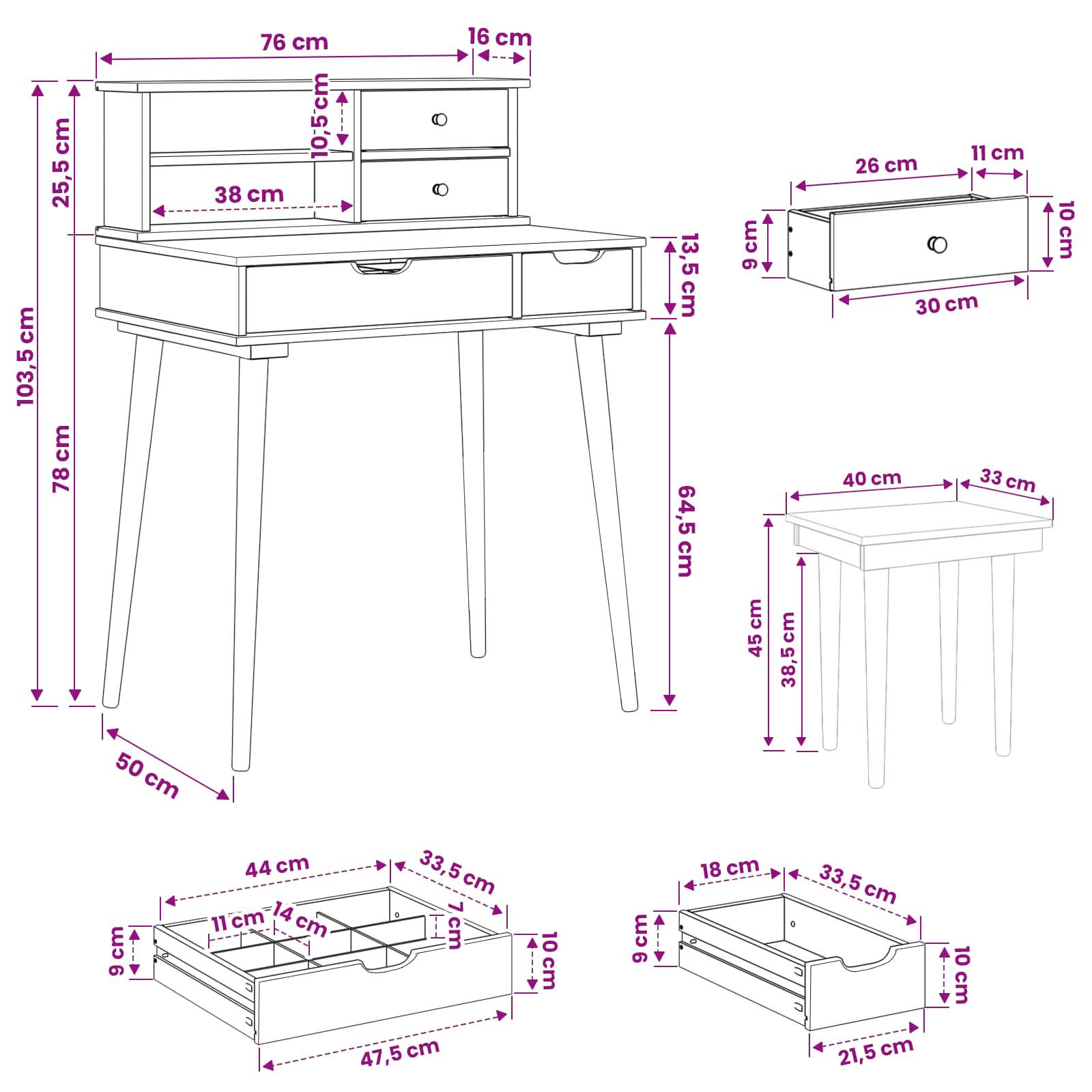 Ensemble de Coiffeuse FAUSKE 3 pcs Blanc 76 x 50 x 103,5 cm