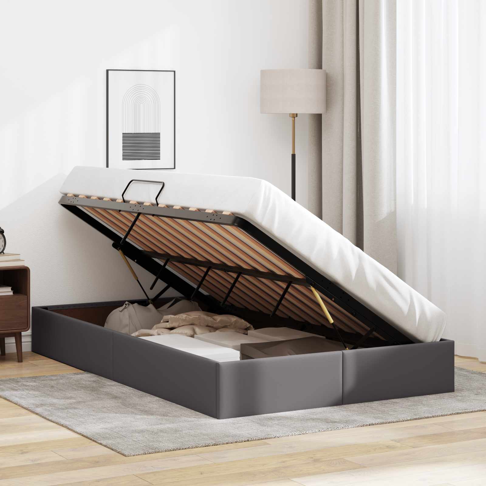 Cadre de lit ottoman Gris 120 x 190 cm Simili cuir