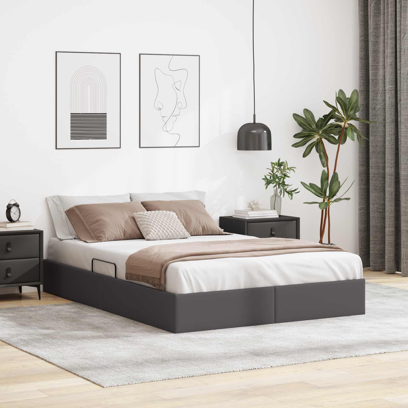Cadre de lit ottoman Gris 140 x 190 cm Simili cuir