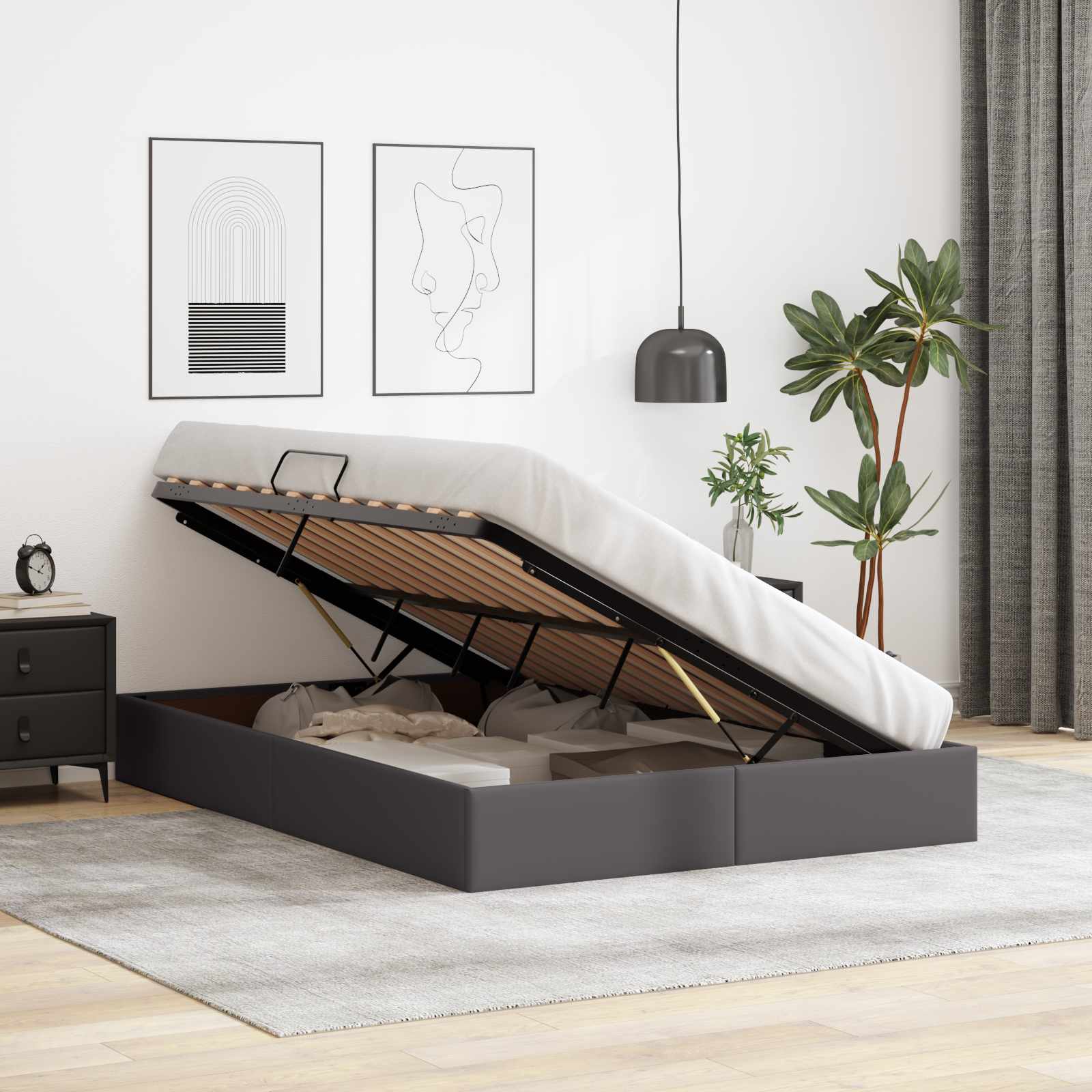 Cadre de lit ottoman Gris 140 x 200 cm Simili cuir
