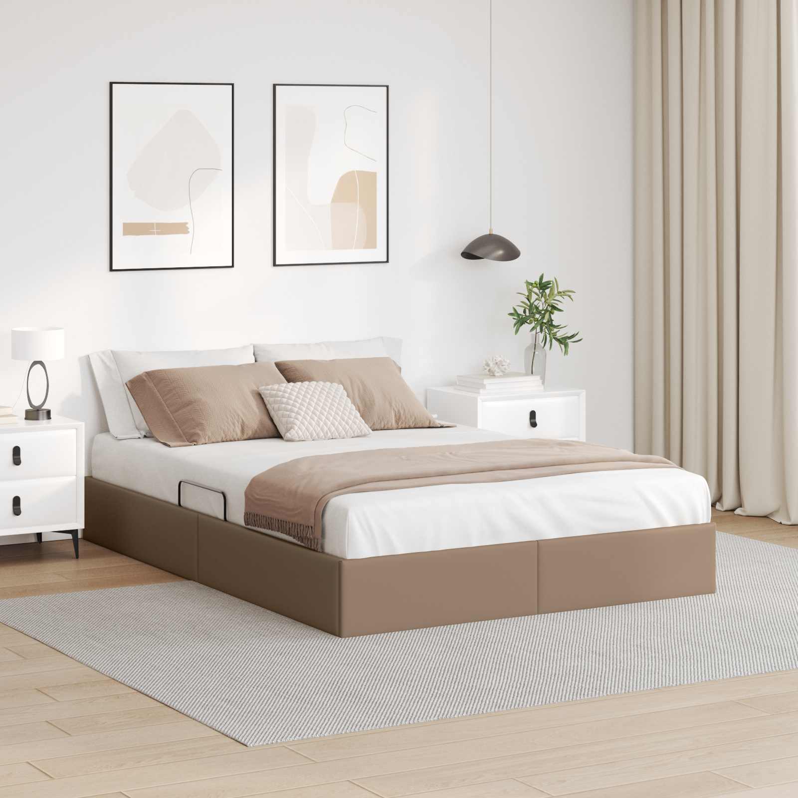 Cadre de lit ottoman Cappuccino 140 x 200 cm Simili cuir