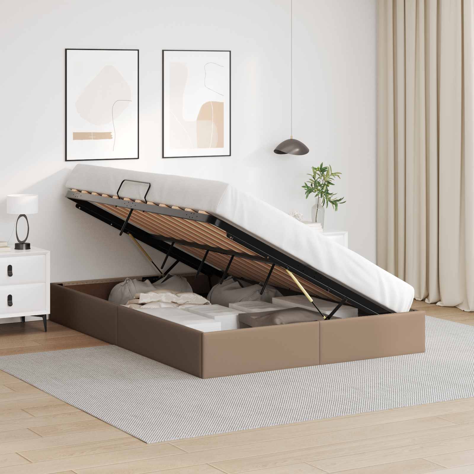 Cadre de lit ottoman Cappuccino 140 x 200 cm Simili cuir