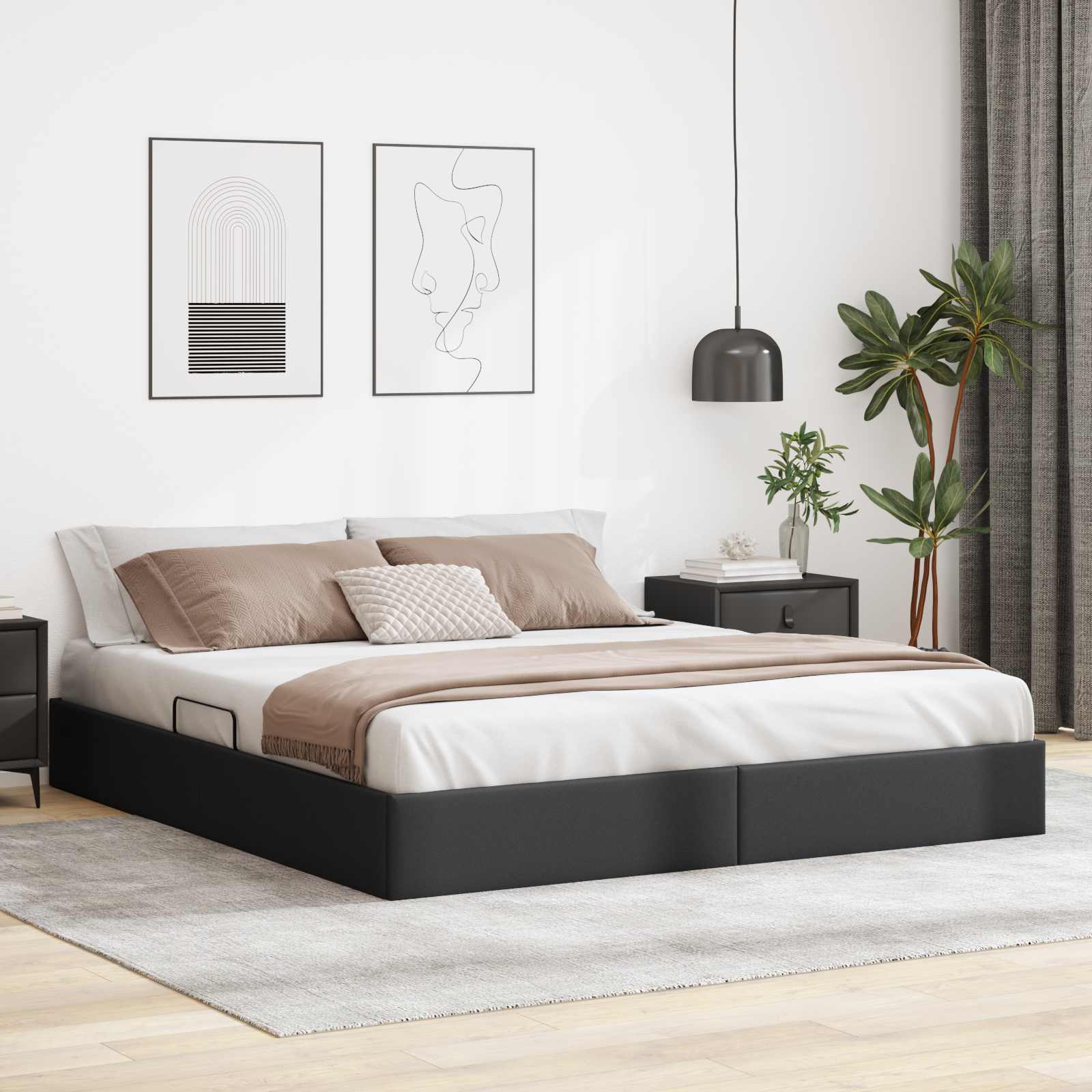 Cadre de lit ottoman Noir 160 x 200 cm Simili cuir