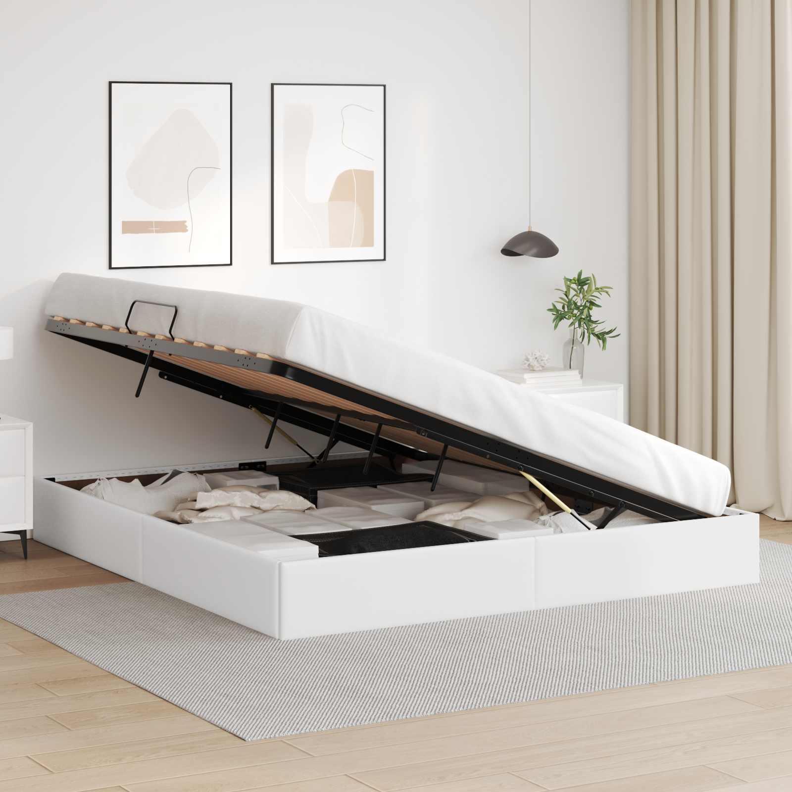 Cadre de lit ottoman Blanc pur 160 x 200 cm Simili cuir