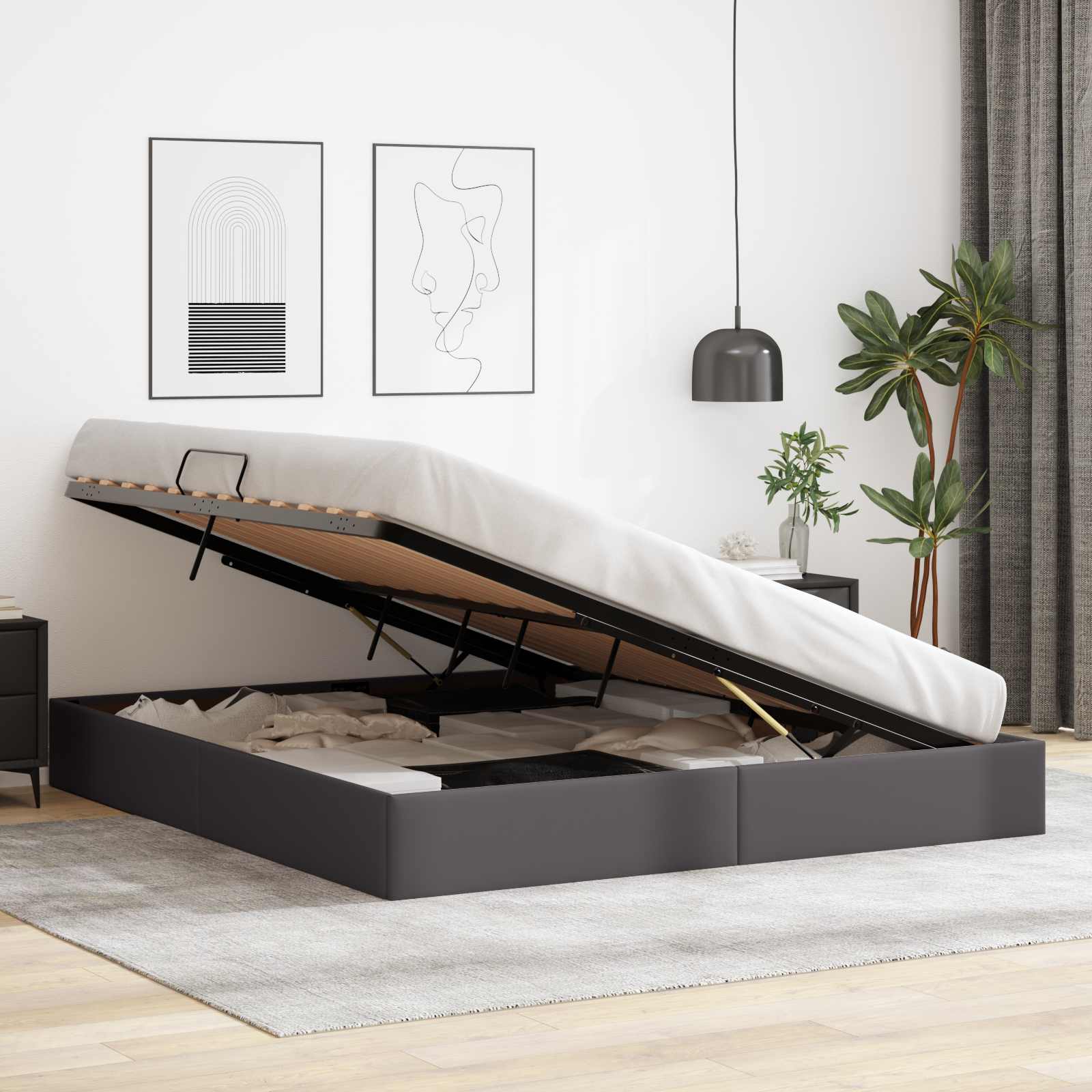 Cadre de lit ottoman Gris 180 x 200 cm Simili cuir