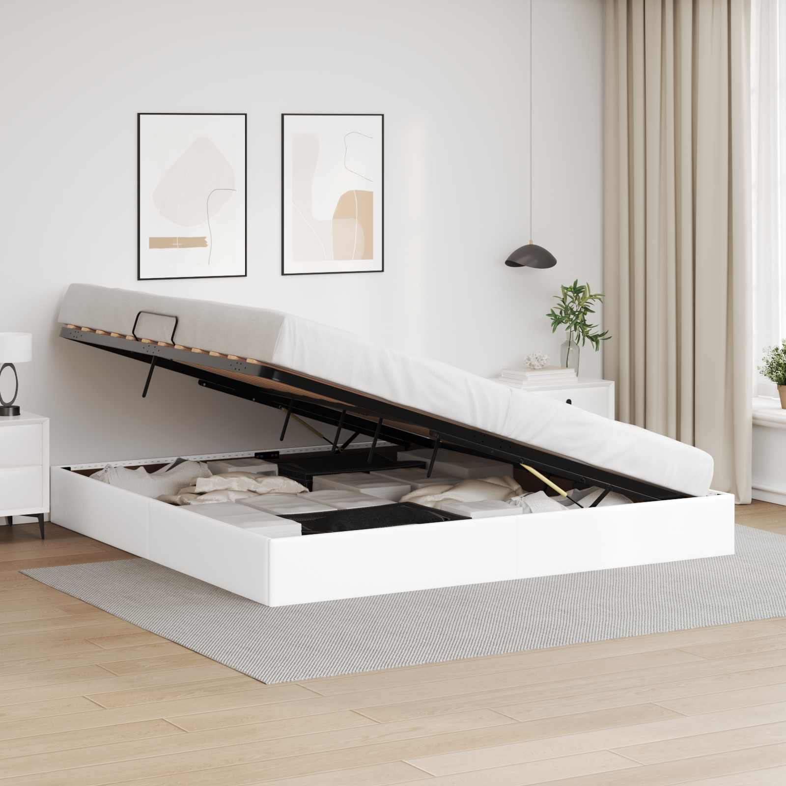 Cadre de lit ottoman Blanc pur 200 x 200 cm Simili cuir
