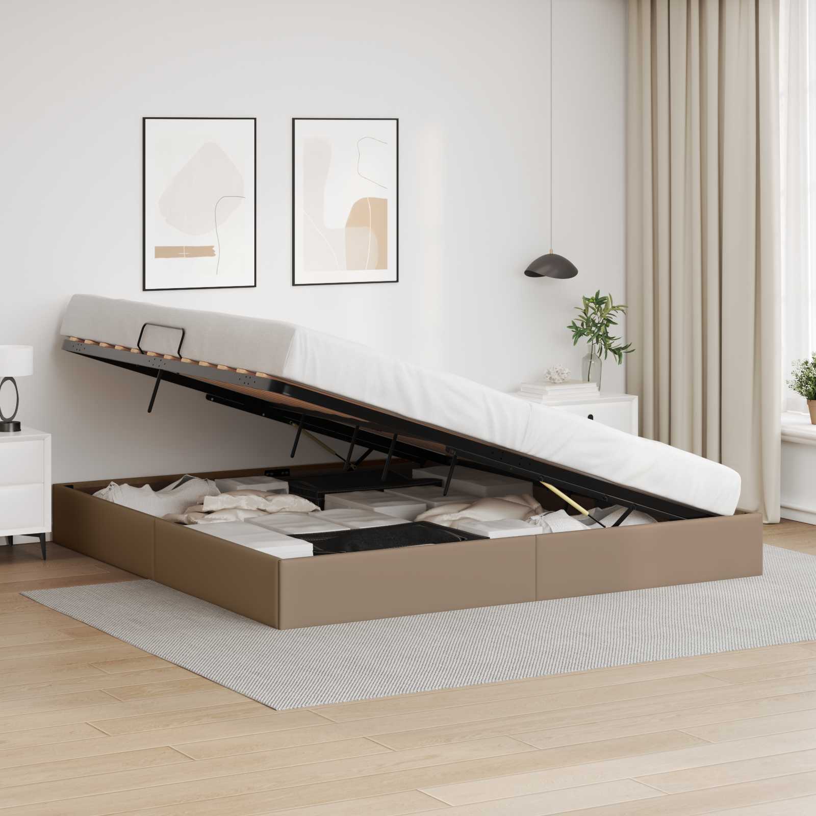 Cadre de lit ottoman Cappuccino 200 x 200 cm Simili cuir