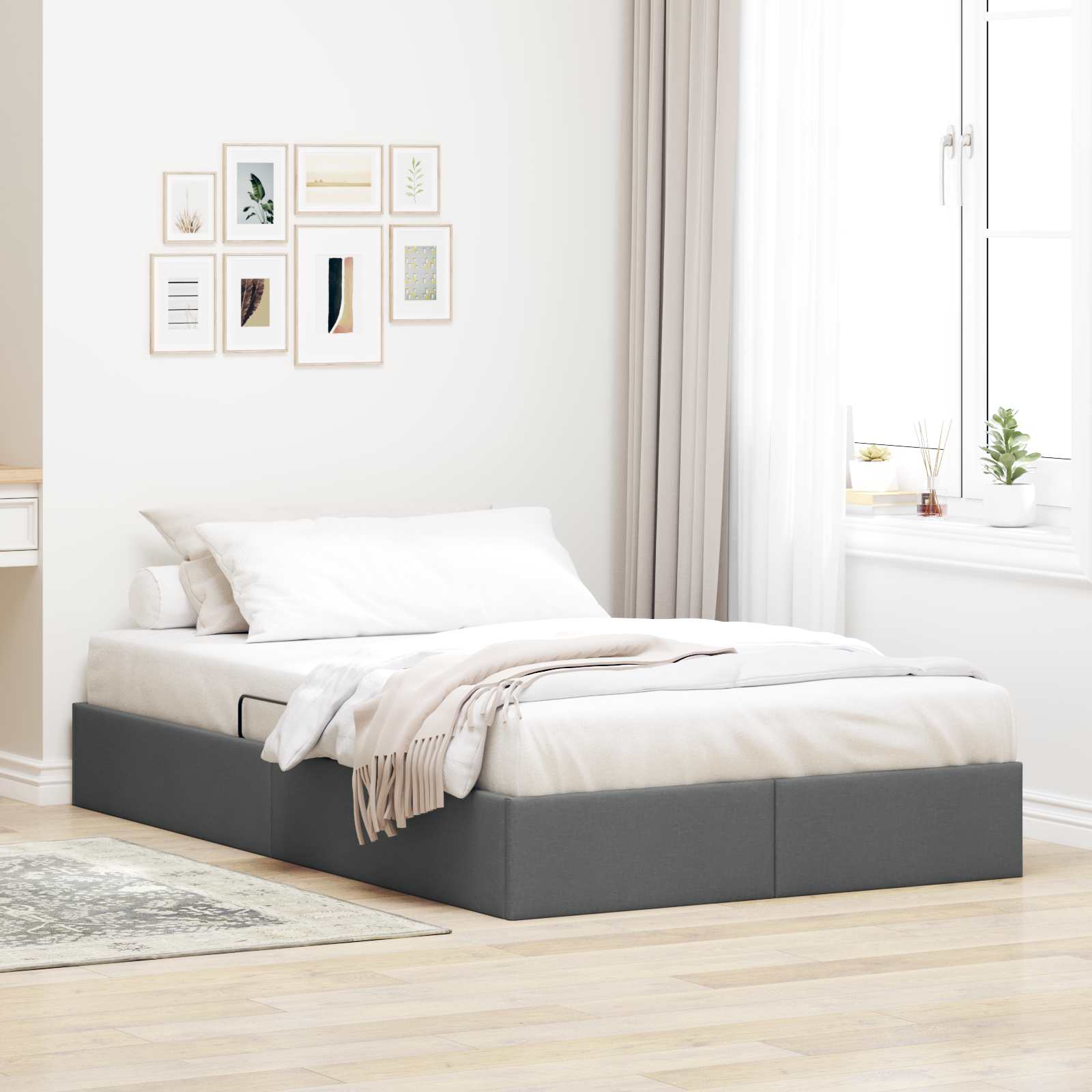 Cadre de lit ottoman Gris foncé 120 x 200 cm tissu