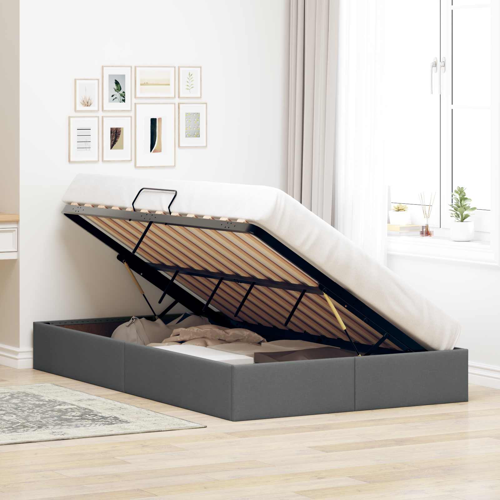 Cadre de lit ottoman Gris foncé 120 x 200 cm tissu