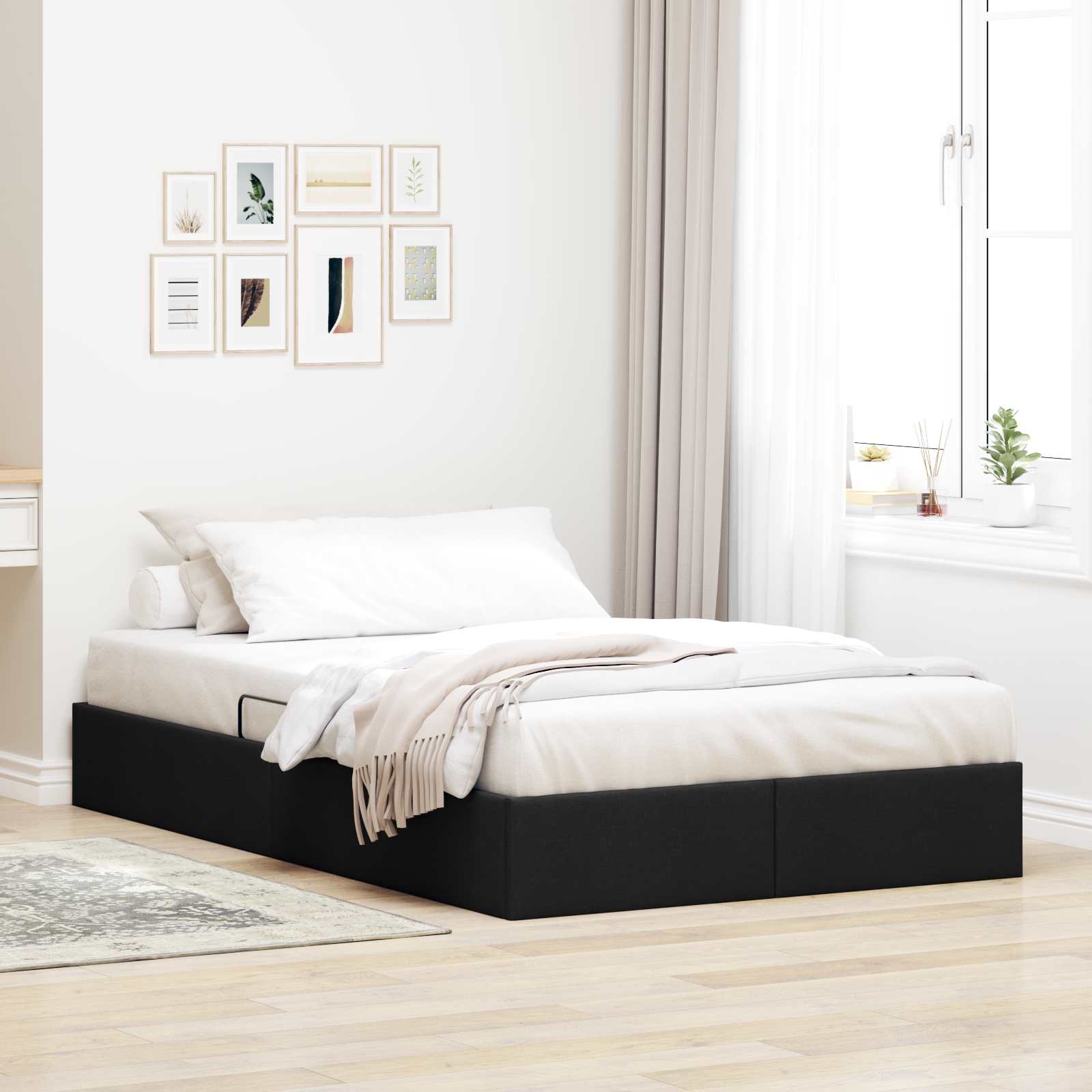 Cadre de lit ottoman avec stockage Noir 120 x 200 cm tissu