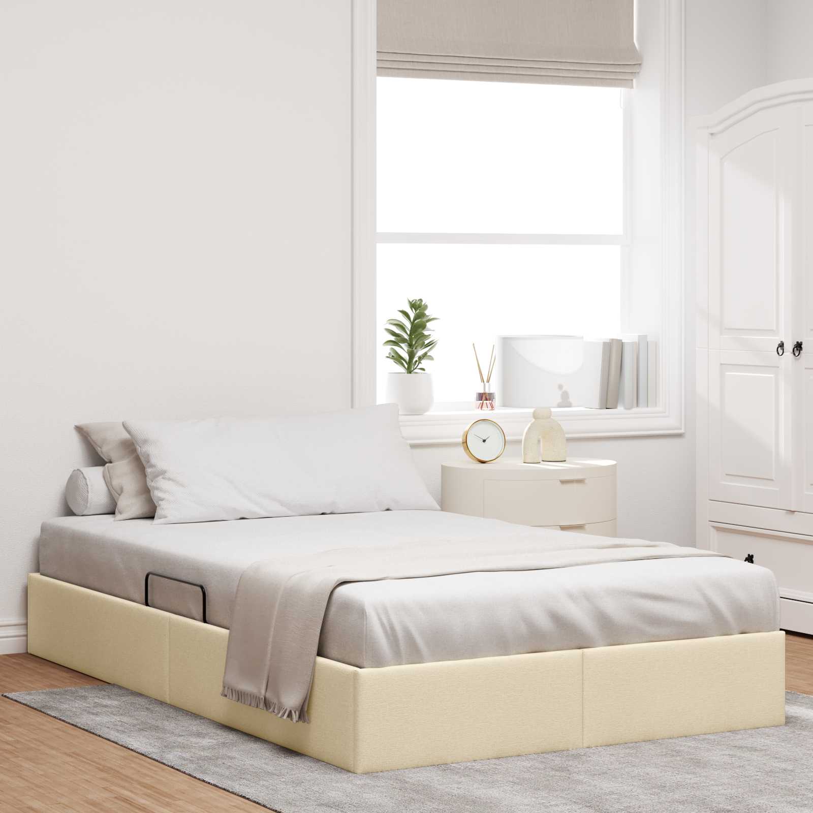 Cadre de lit ottoman avec stockage Crème 120 x 200 cm tissu