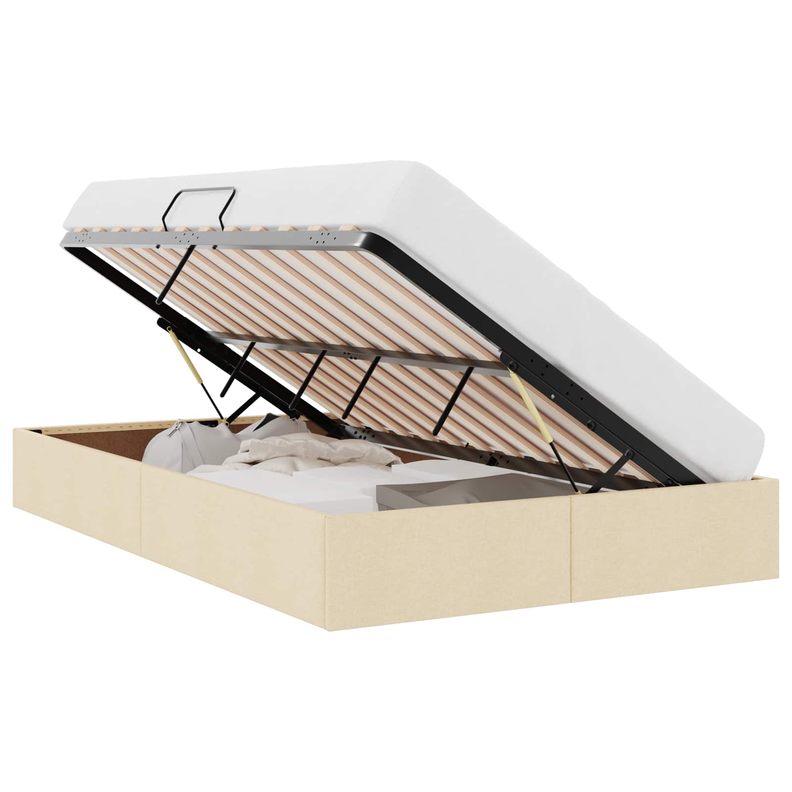 Cadre de lit ottoman avec stockage Crème 120 x 200 cm tissu