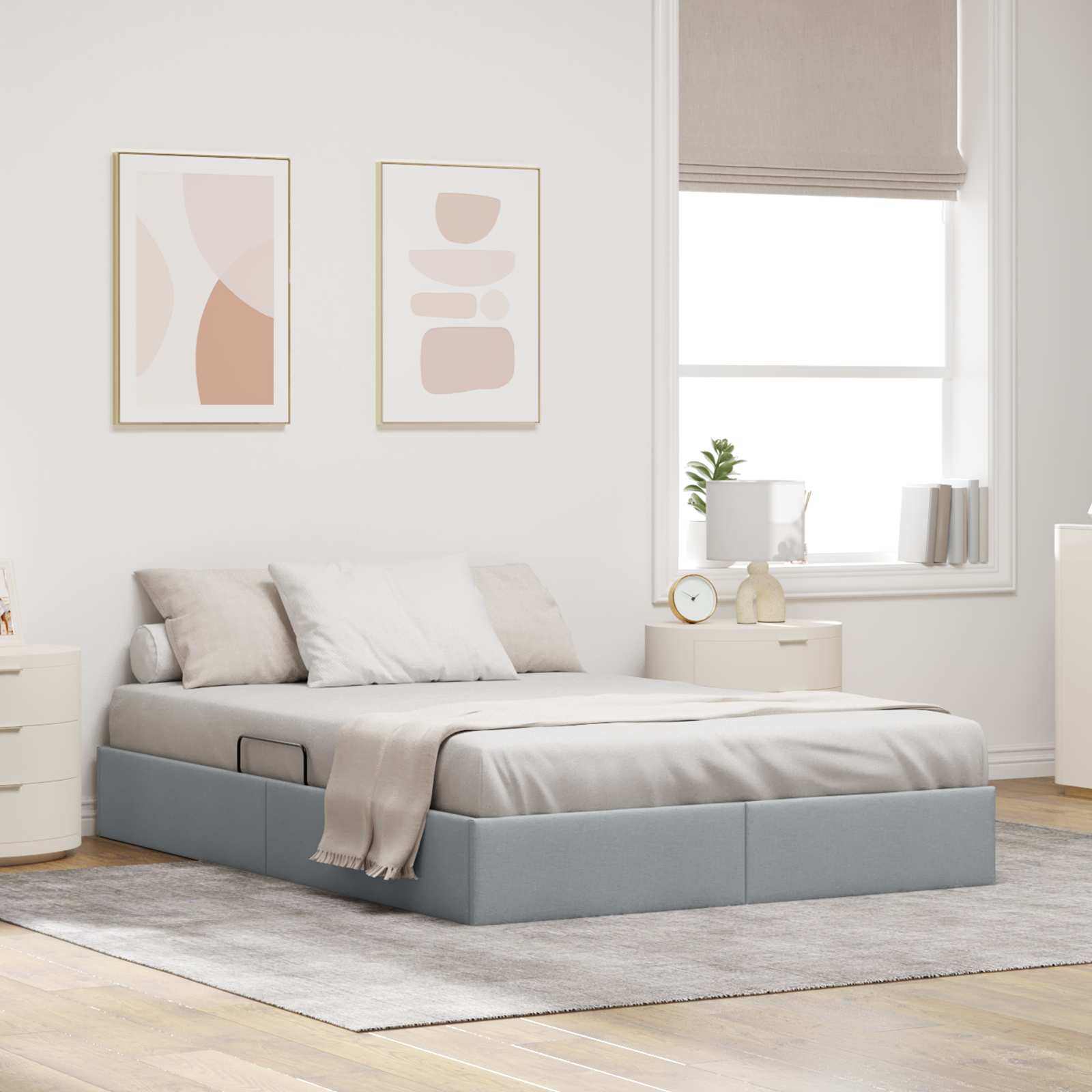 Cadre de lit ottoman Gris clair 140 x 190 cm tissu