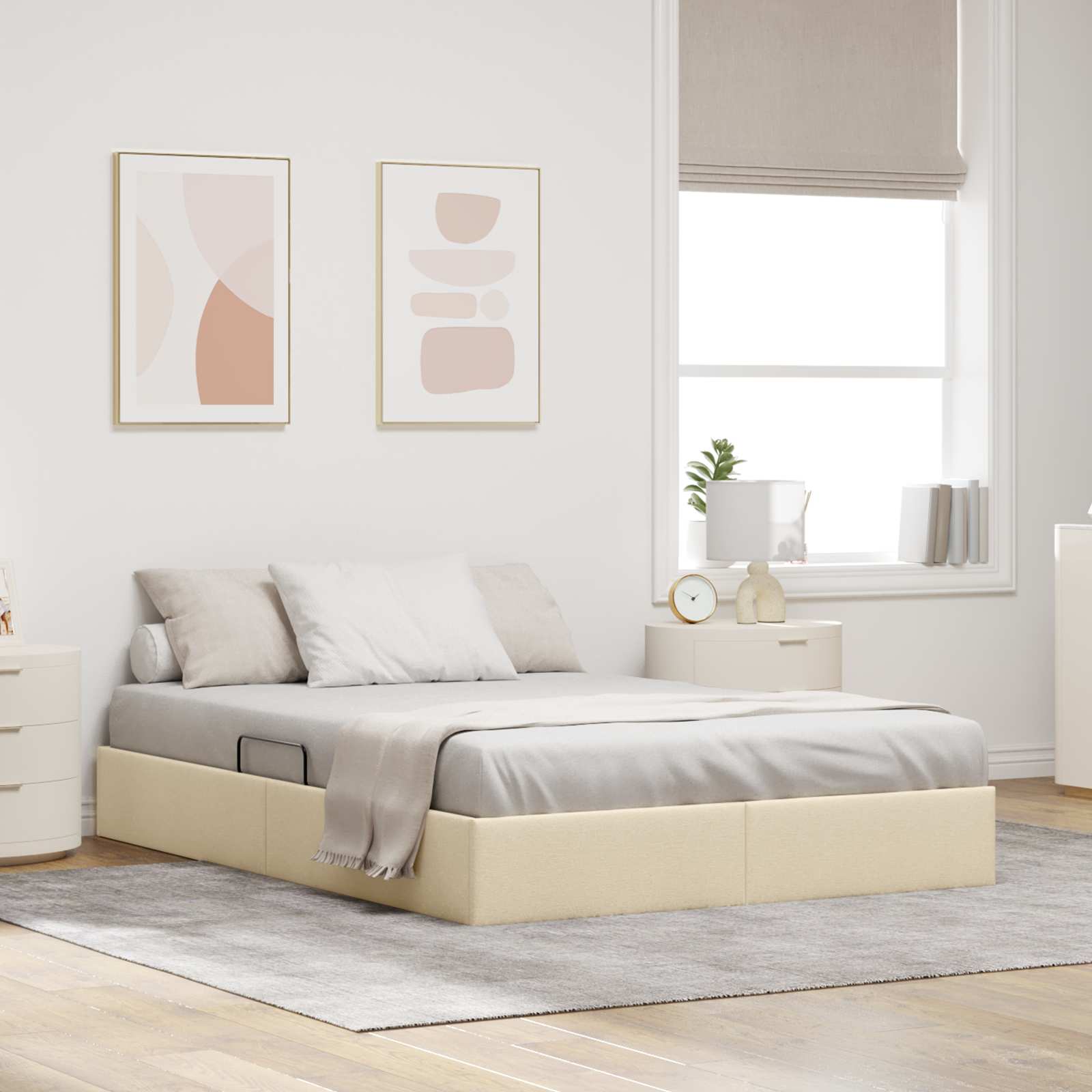 Cadre de lit ottoman avec stockage Crème 140 x 200 cm tissu