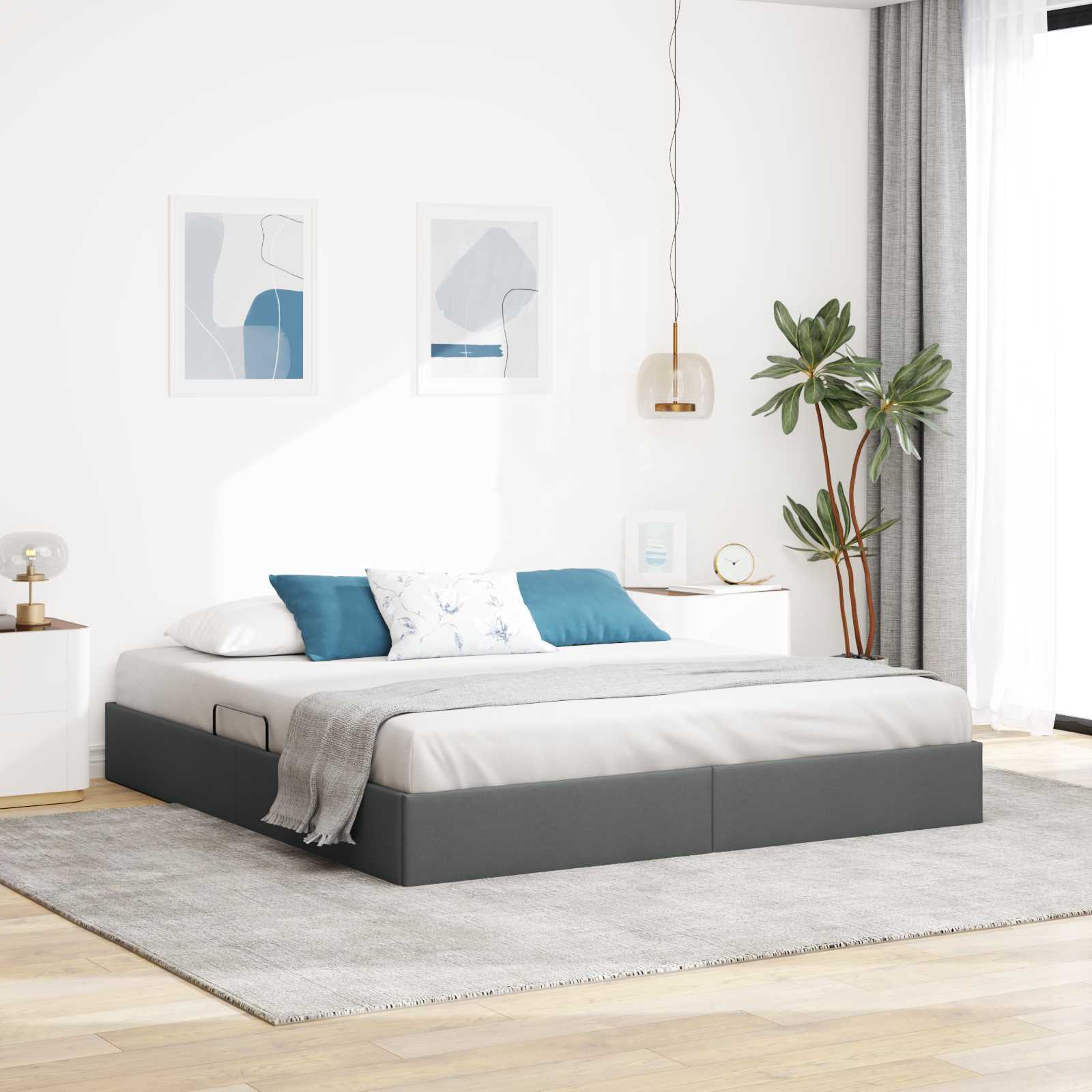 Cadre de lit ottoman Gris foncé 160 x 200 cm tissu