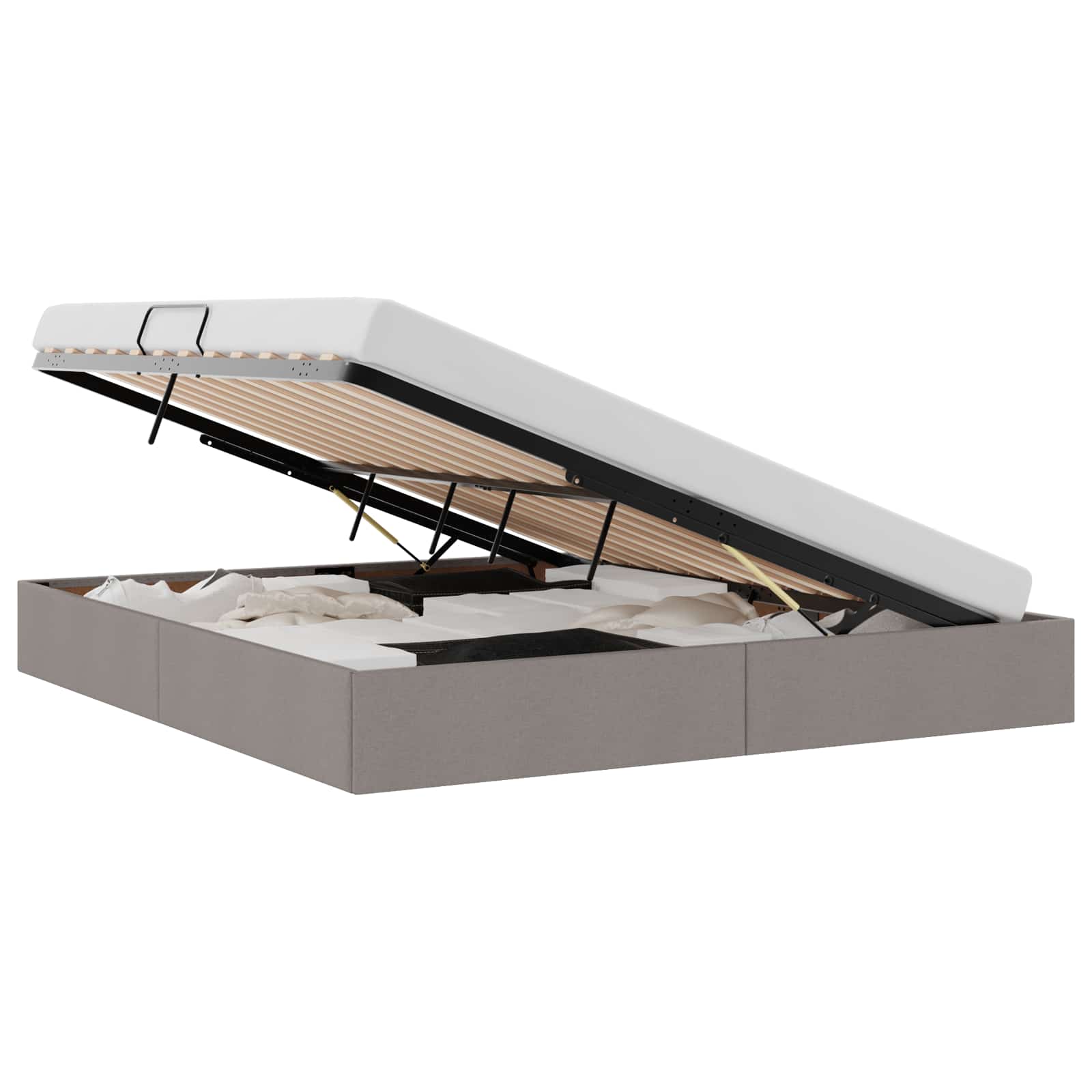 Cadre de lit ottoman avec stockage Taupe 160 x 200 cm tissu