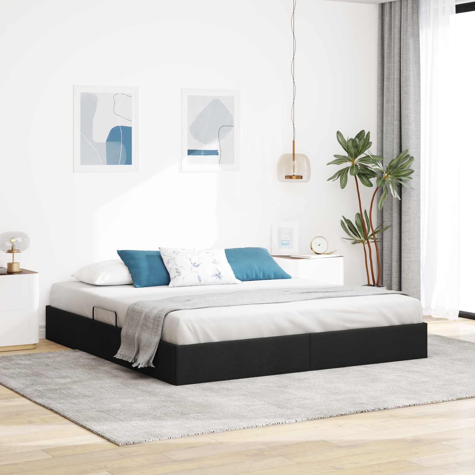 Cadre de lit ottoman avec stockage Noir 180 x 200 cm tissu