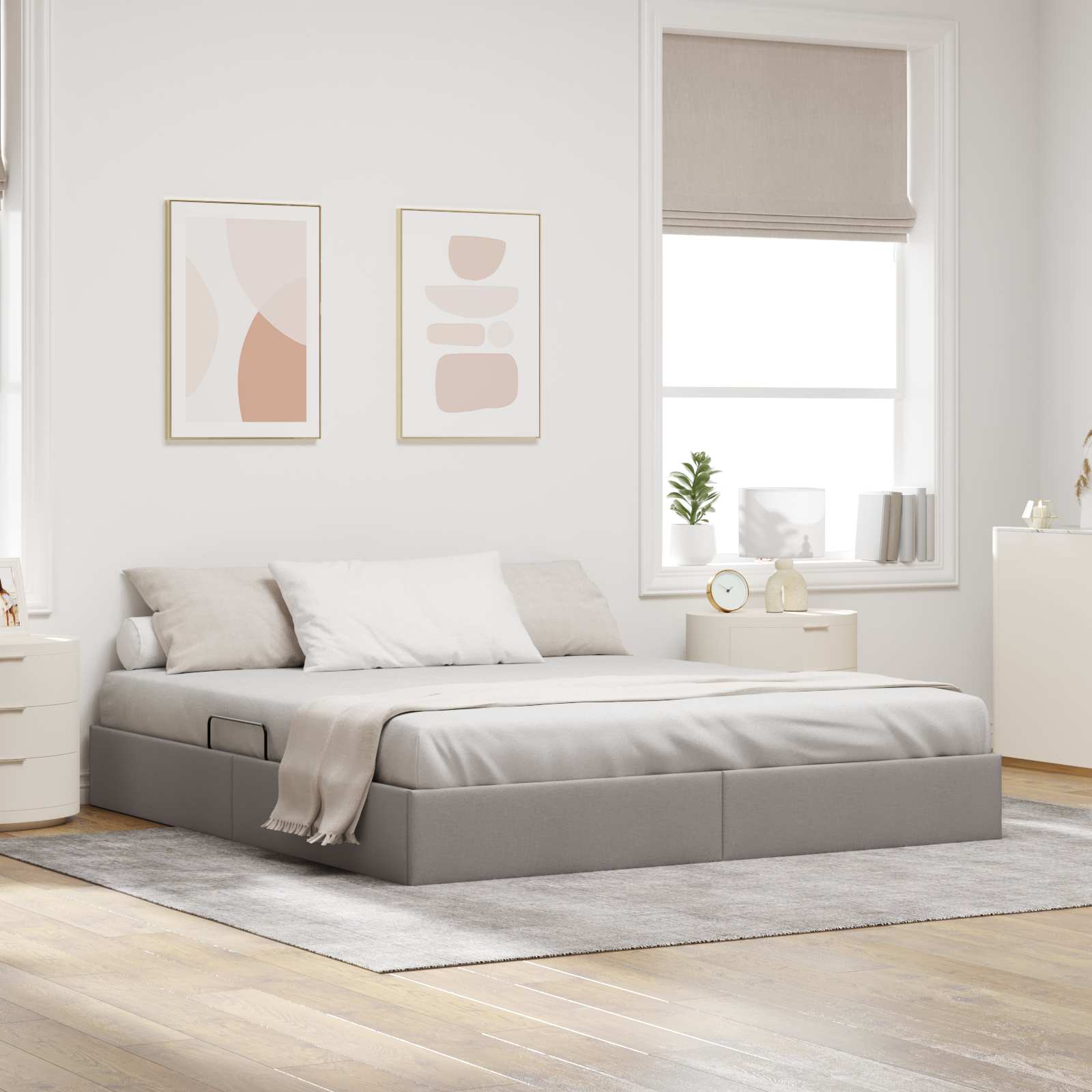 Cadre de lit ottoman avec stockage Taupe 180 x 200 cm tissu