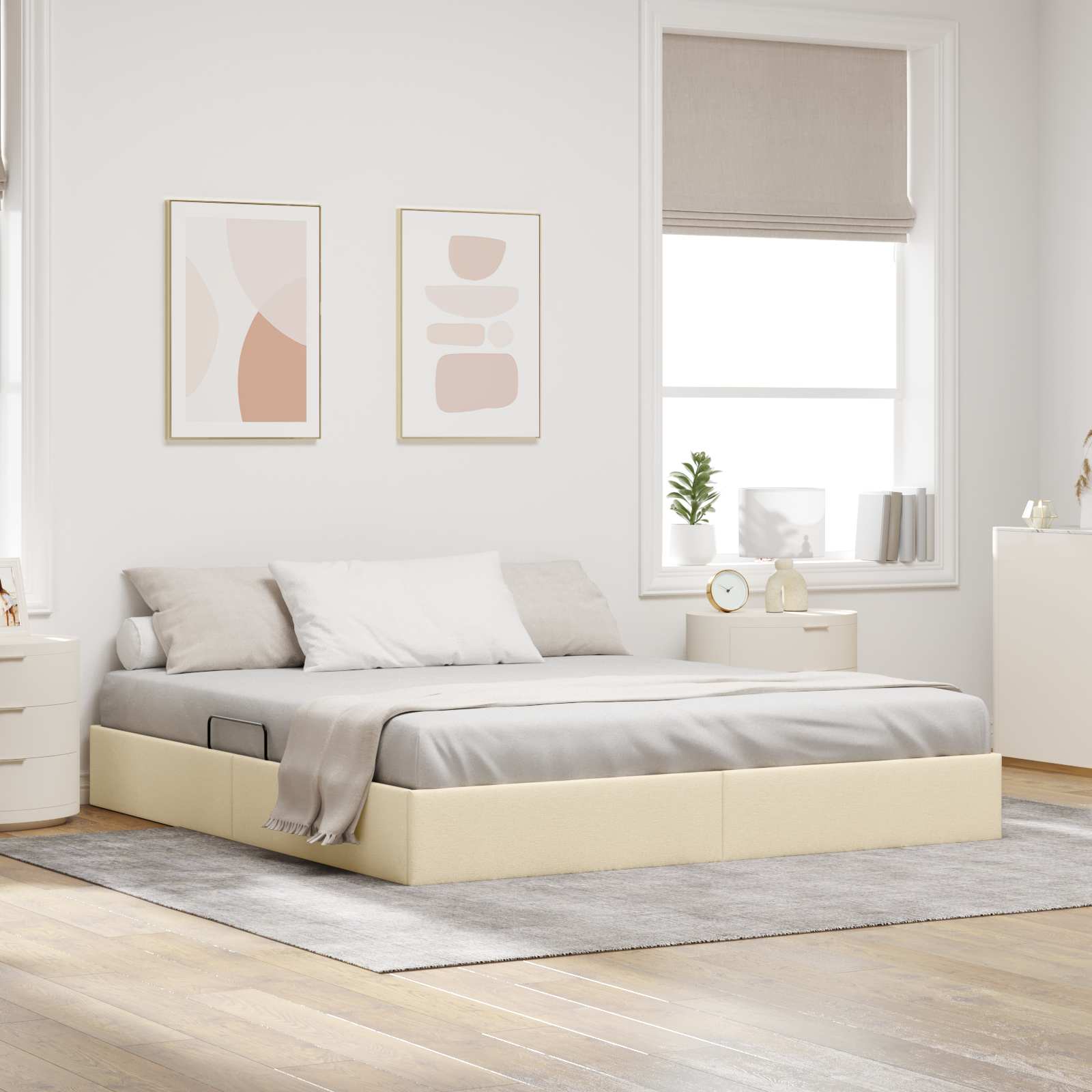 Cadre de lit ottoman avec stockage Crème 180 x 200 cm tissu