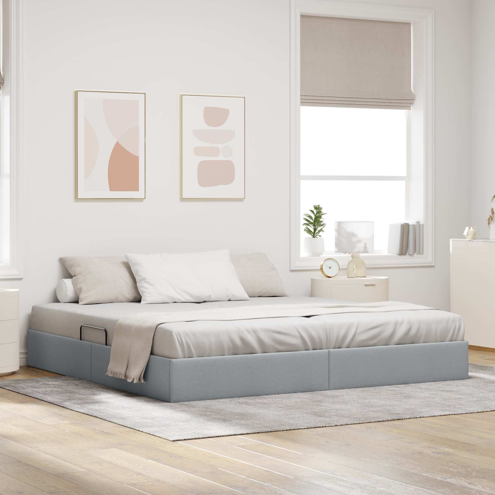 Cadre de lit ottoman Gris clair 200 x 200 cm tissu