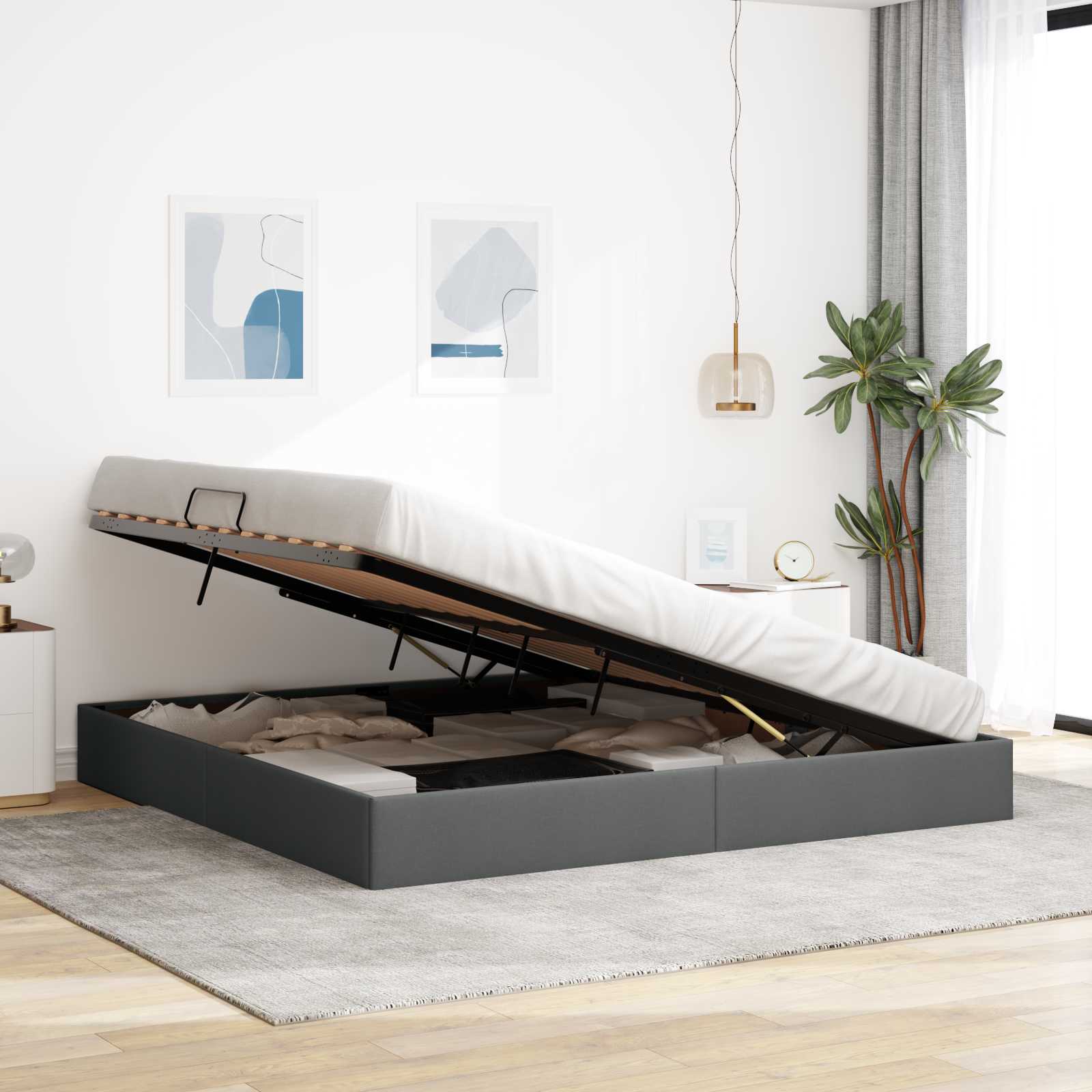 Cadre de lit ottoman Gris foncé 200 x 200 cm tissu