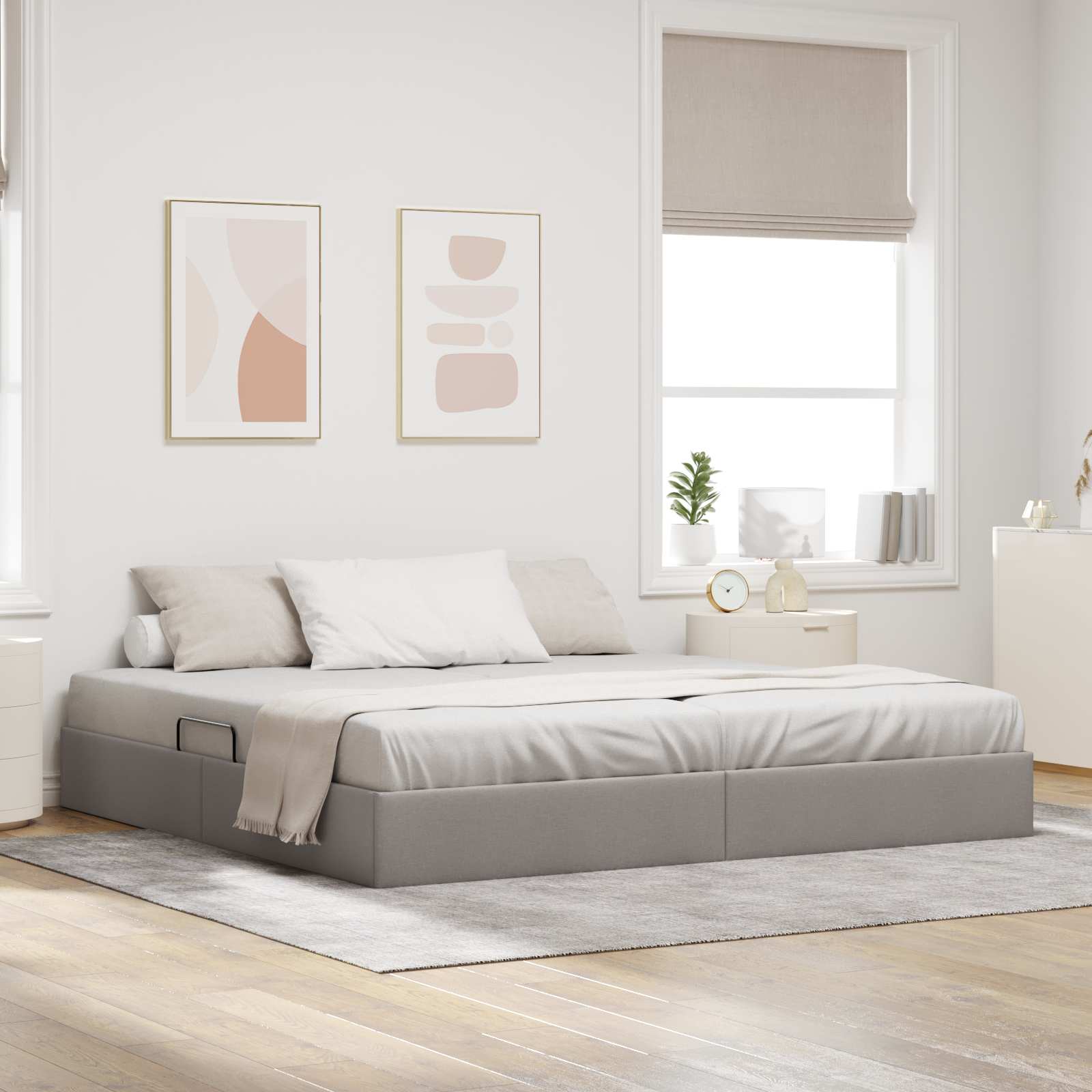 Cadre de lit ottoman avec stockage Taupe 200 x 200 cm tissu