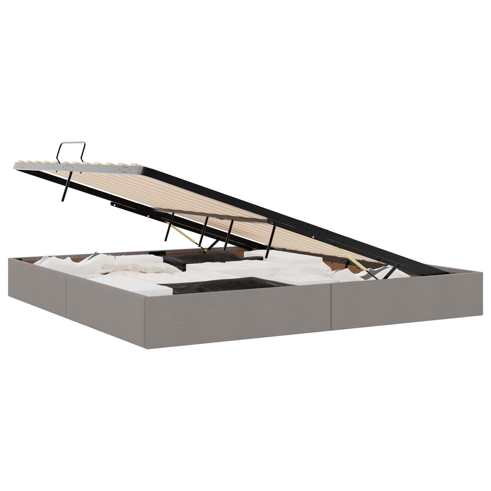 Cadre de lit ottoman avec stockage Taupe 200 x 200 cm tissu