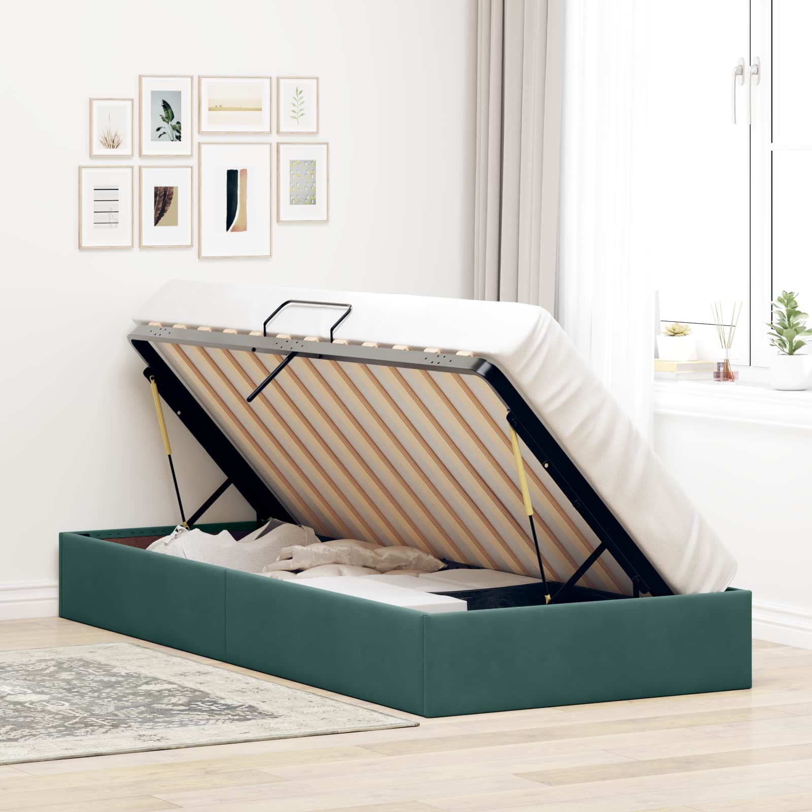 Cadre de lit ottoman Vert foncé 90 x 200 cm Velours - XIOS