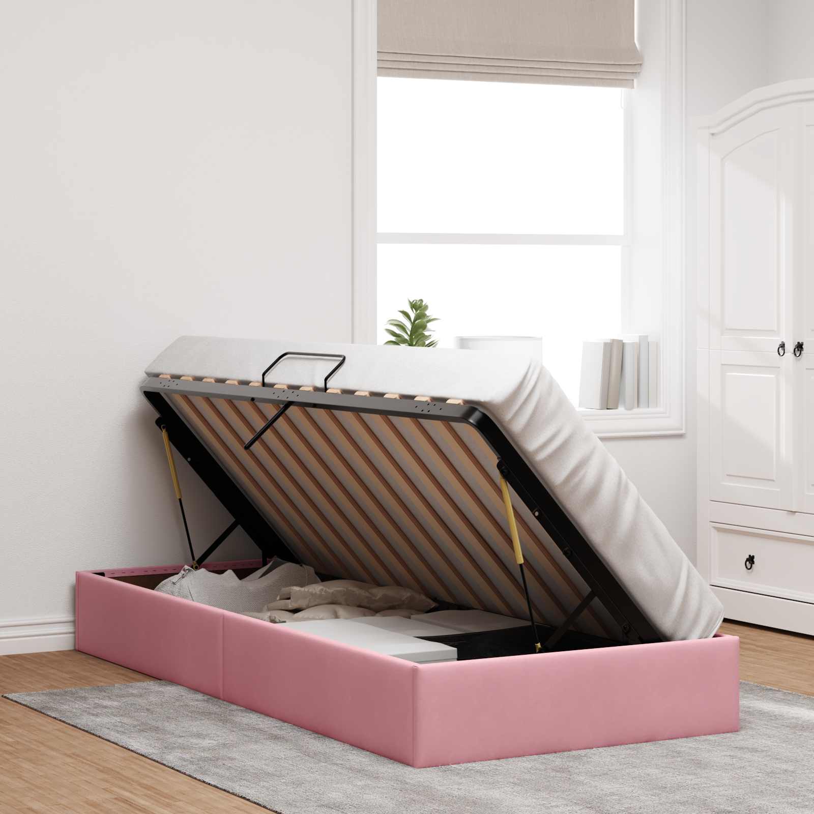 Cadre de lit ottoman avec stockage Rose 100 x 200 cm Velours - XIOS