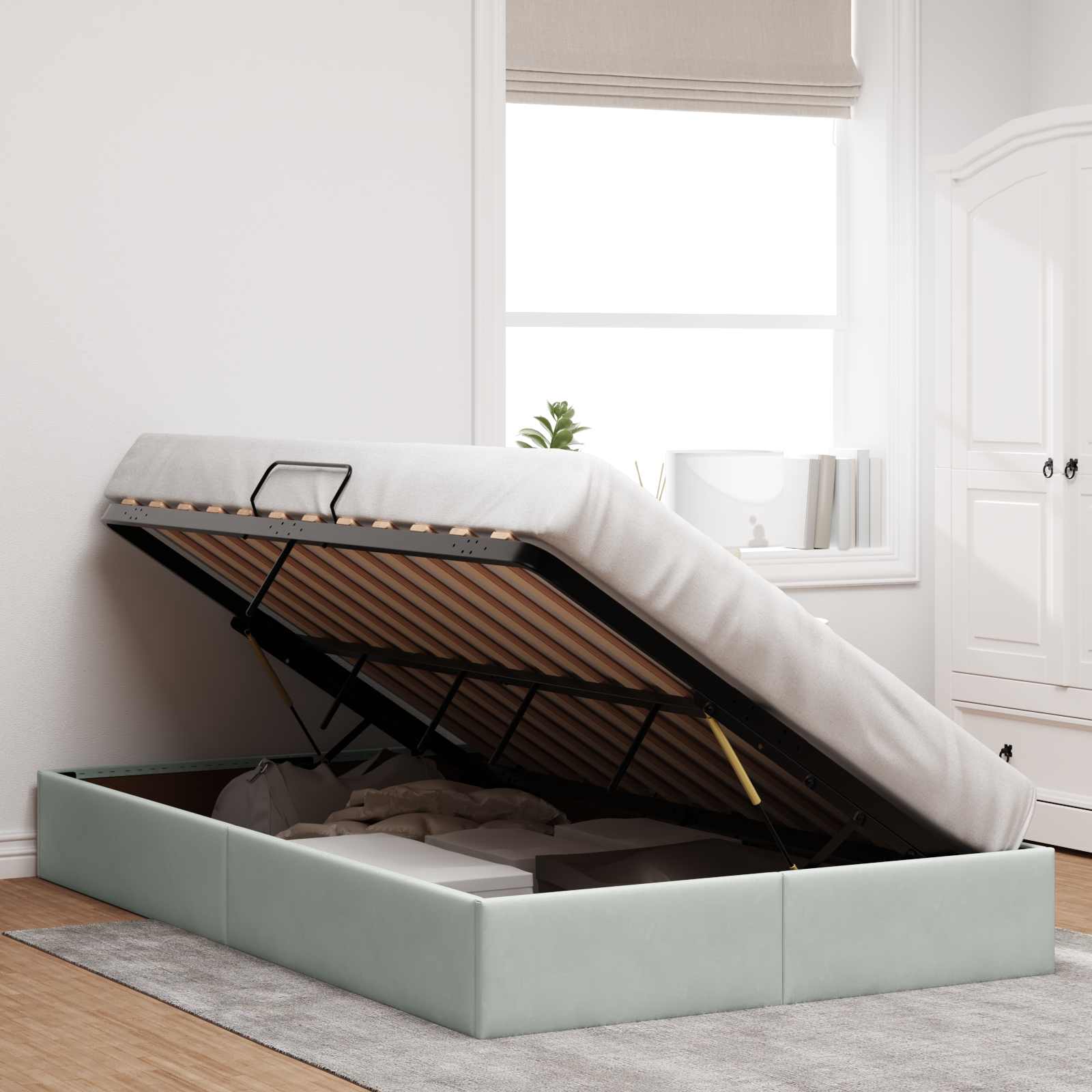 Cadre de lit ottoman Gris clair 120 x 190 cm Velours - XIOS